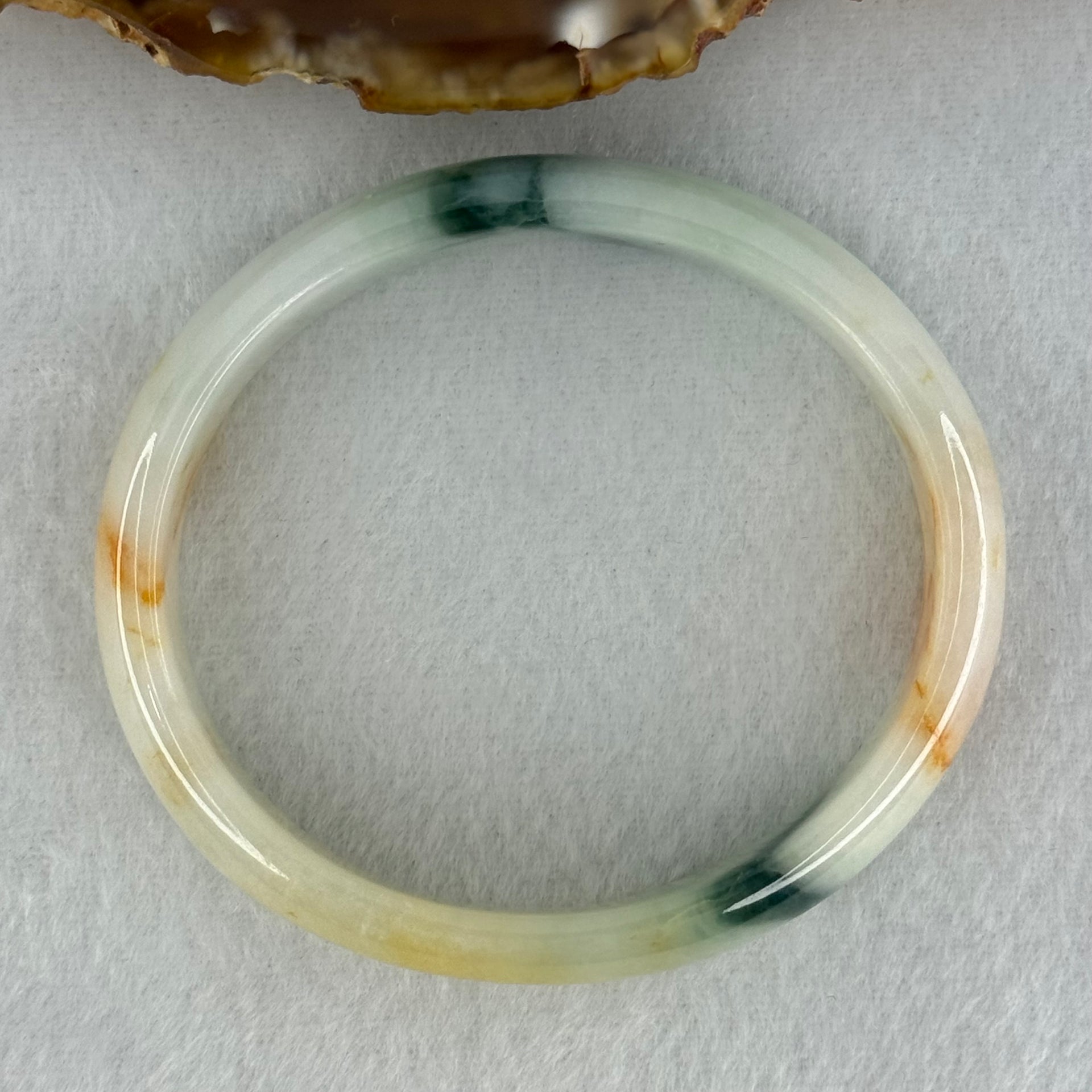 Type A Light Green with Blueish Green and Yellow Jadeite Oval Bangle Internal Diameter 55.8mm 36.00g 12.4 by 5.7mm (Slight Difference External Line) - Huangs Jadeite and Jewelry Pte Ltd