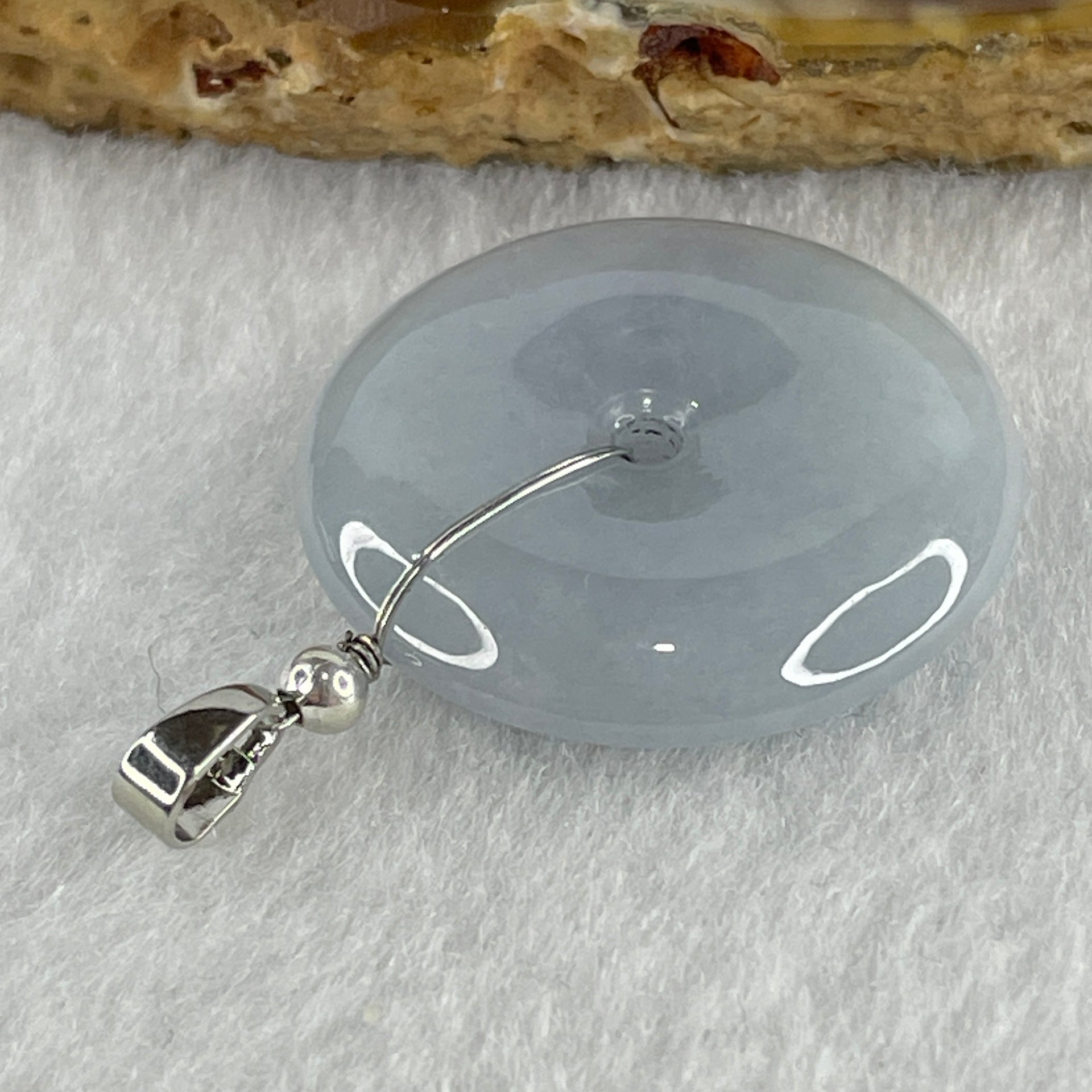 Natural Type A Lavender Jadeite Ping An Kou Donut Pendant in Silver Clasp Signifying Protection Blessings 6.54g 24.0 by 5.5mm - Huangs Jadeite and Jewelry Pte Ltd