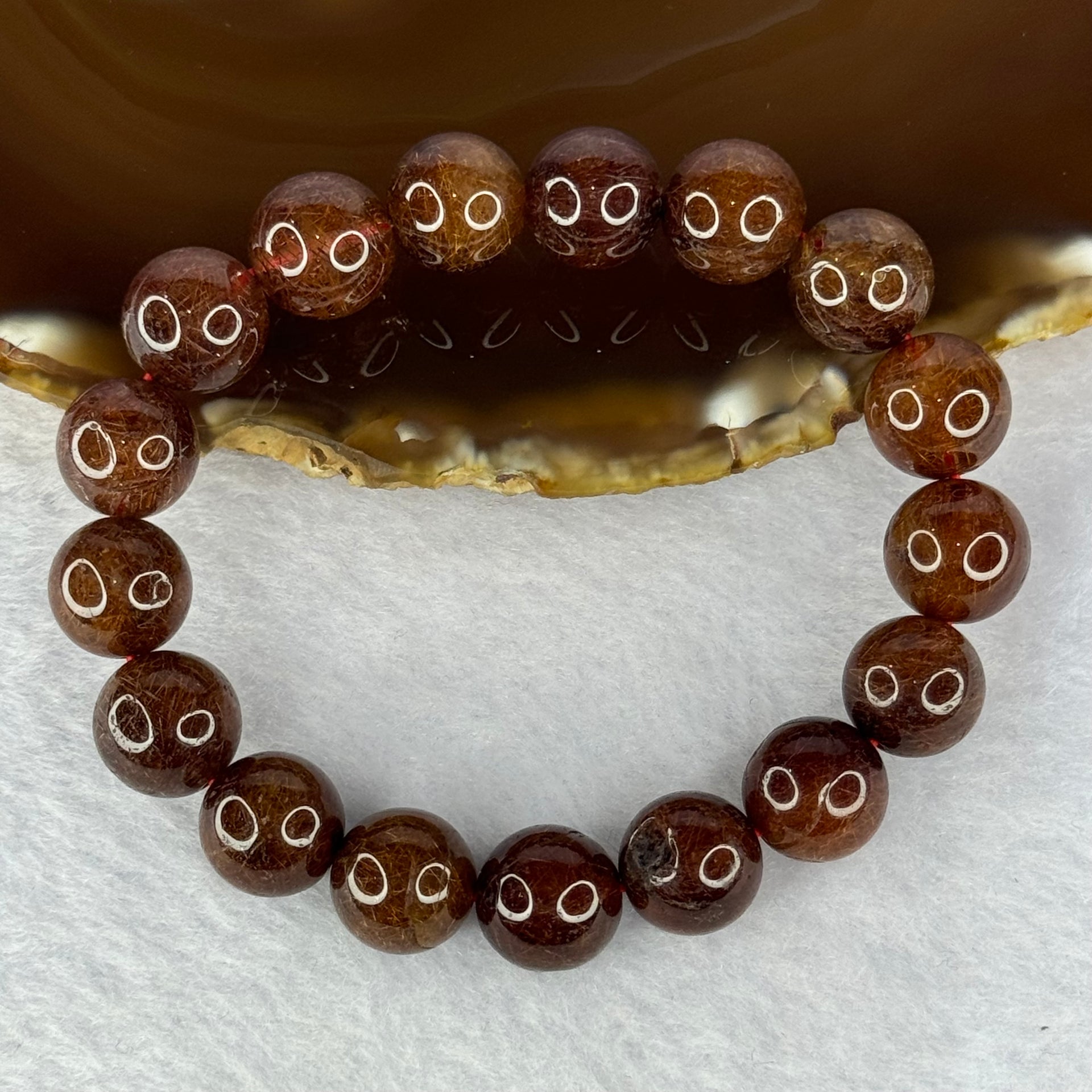 Natural Copper Rutilated Quartz Beads Bracelet 天然銅髮晶手镯 37.69g 17cm 12.0mm 17 Beads - Huangs Jadeite and Jewelry Pte Ltd