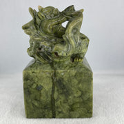 Natural Green Serpentine Dragon Seal Display 2,301.4g 92.5 by 91.5 by 145.0mm - Huangs Jadeite and Jewelry Pte Ltd
