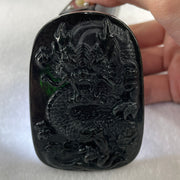 Type A Opaque to Partial Translucent Black Omphacite Jadeite Dragon Pendant 34.19g 66.8 by 45.5 by 9.4mm - Huangs Jadeite and Jewelry Pte Ltd
