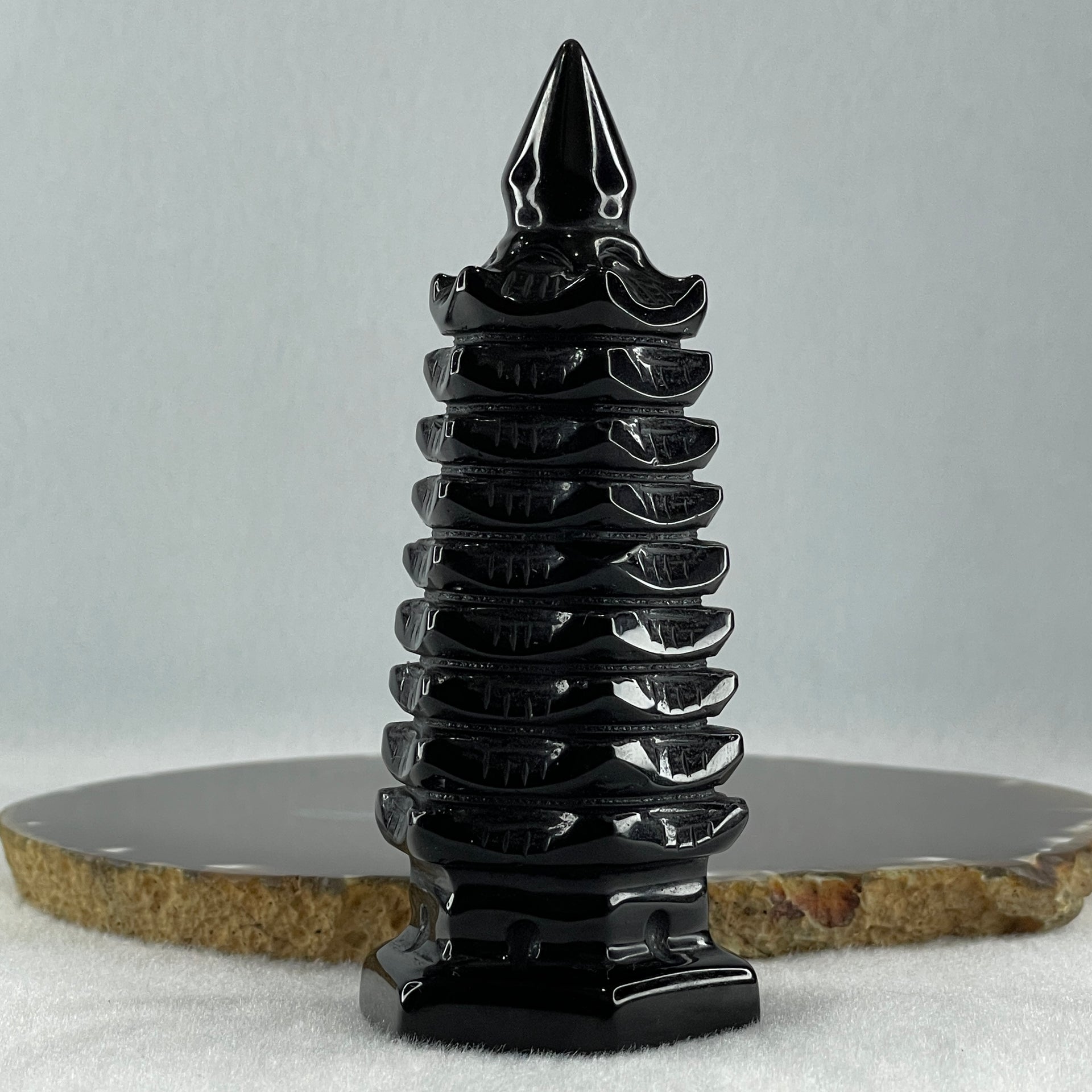 Black Obsidian Pagoda Display 185.6g 40.0 by 45.0 by 111.0mm - Huangs Jadeite and Jewelry Pte Ltd