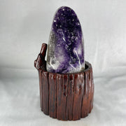 Natural Deep Intense Purple Amethyst Cave with Wooden Stand 2,097.3g 109.9 by 121.7 by 210.0mm - Huangs Jadeite and Jewelry Pte Ltd