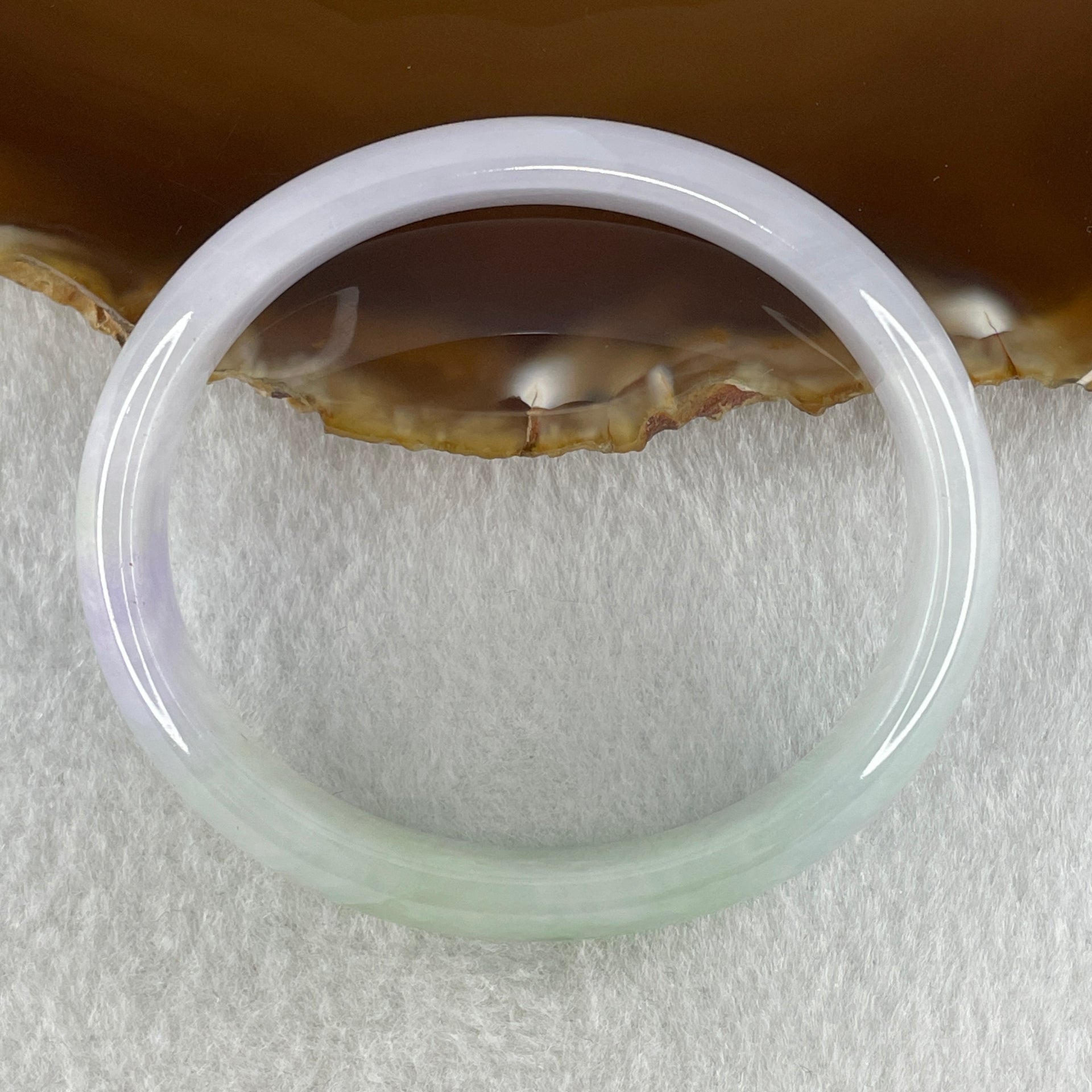 Type A Natural Jelly Lavender Light Green Jadeite Oval Bangle 31.54g Inner Diameter 53.6mm 12.0 by 5.9mm (Internal Lines) - Huangs Jadeite and Jewelry Pte Ltd