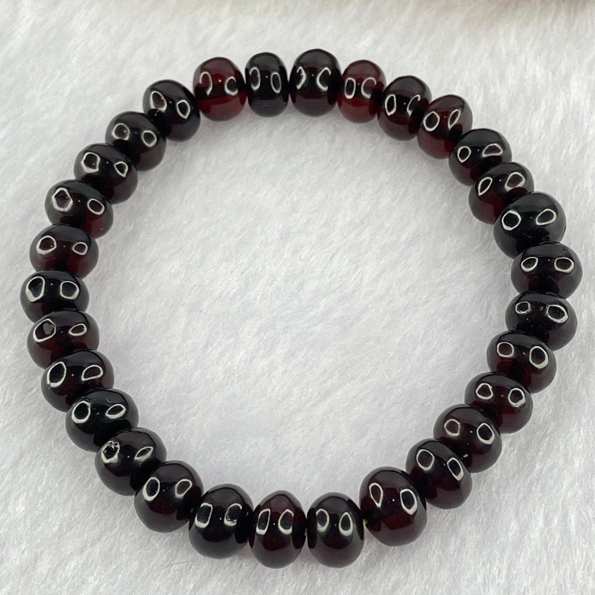 Natural Dark Blood Red Amber Beads Bracelet 天然血珀手链 7.24g 15cm 8.5mm 30 Beads - Huangs Jadeite and Jewelry Pte Ltd
