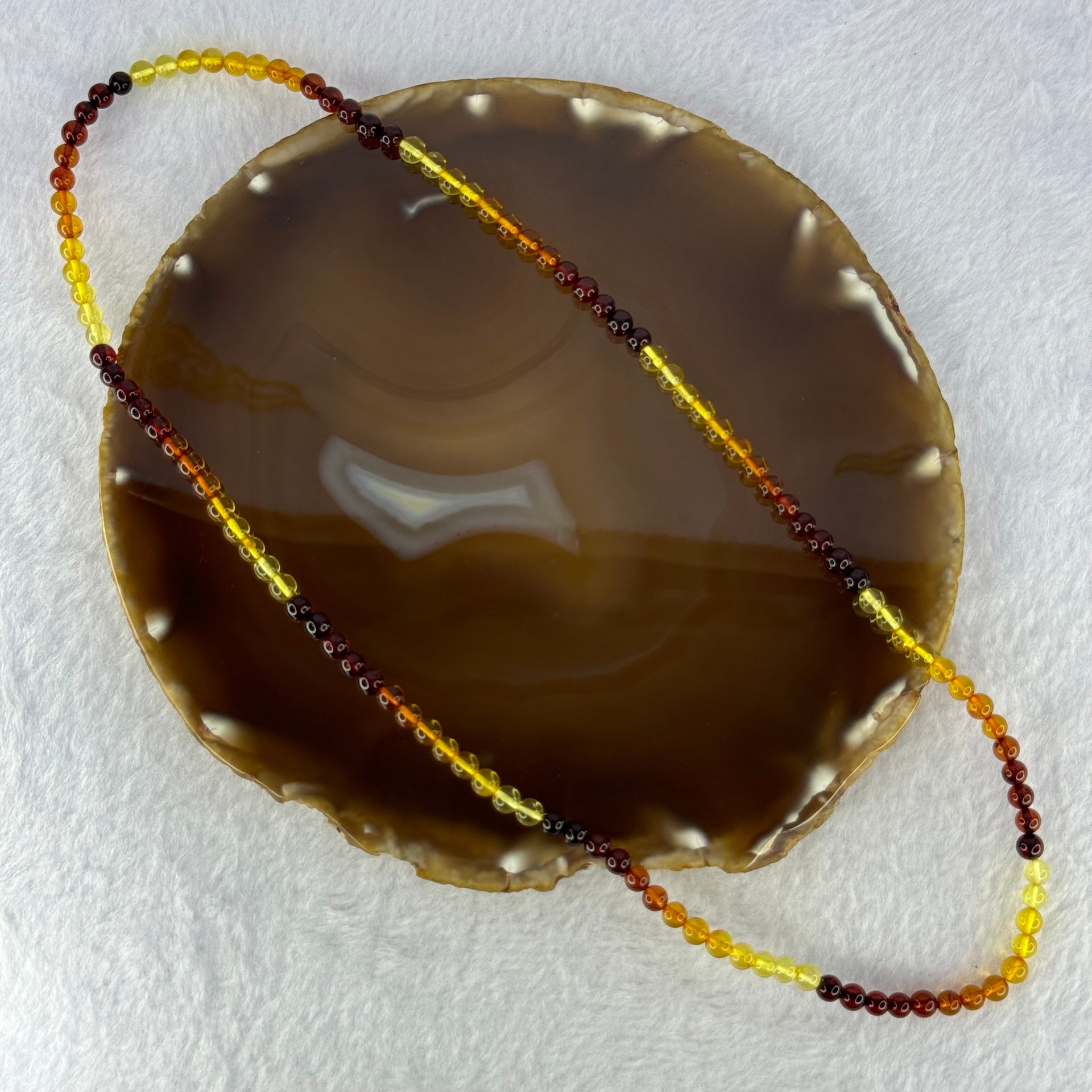 Natural Mixed Color Amber Beads Elastic Necklace 天然血珀项链 10.77g 36cm 7.4mm 52 Beads - Huangs Jadeite and Jewelry Pte Ltd