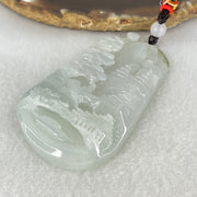 Type A Semi Icy Faint Lavender Green Jadeite Shan Shui Pendant 49.65g 63.1 by 39.5 by 10.3mm - Huangs Jadeite and Jewelry Pte Ltd