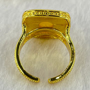 Natural Butterscotch Amber in  Sliver Gold Color Ring (Adjustable Size) 7.58g 10.7 by 6.5 by 3.5mm - Huangs Jadeite and Jewelry Pte Ltd