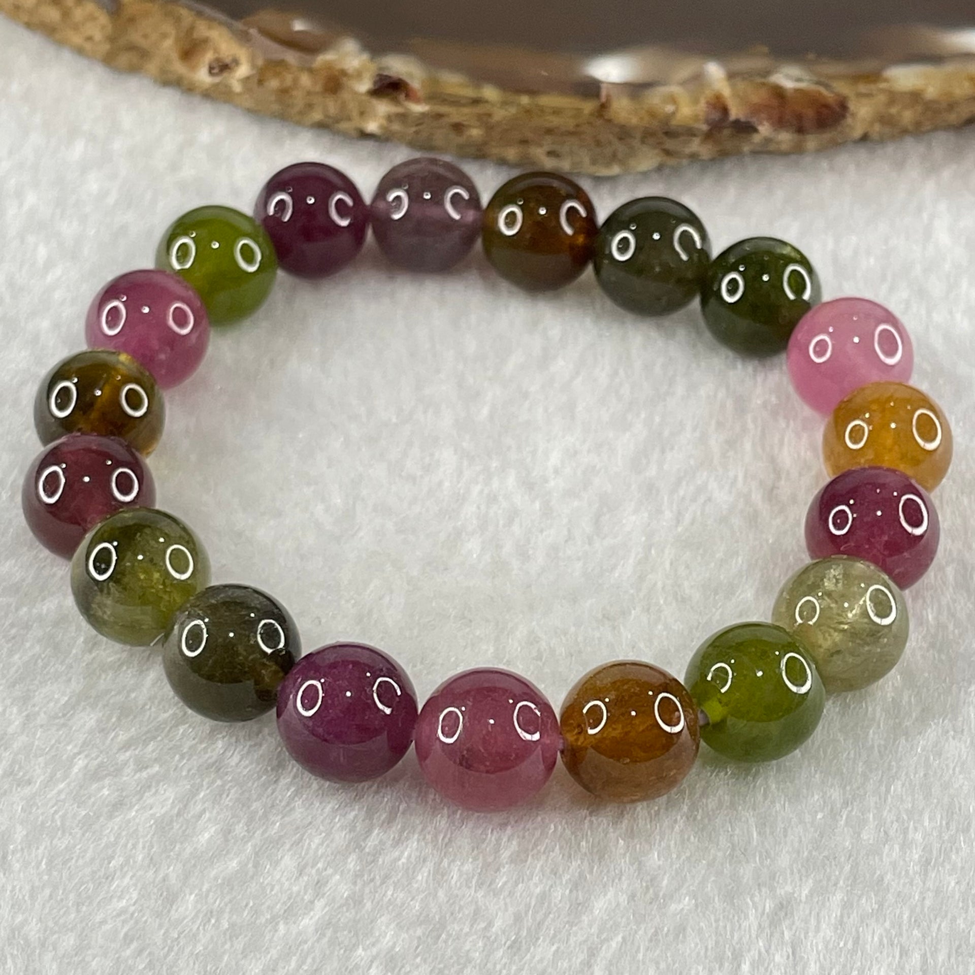 Good Grade Natural Tourmaline Crystal Bracelet 电气石 27.84g 15.5cm 9.8mm 19 Beads - Huangs Jadeite and Jewelry Pte Ltd