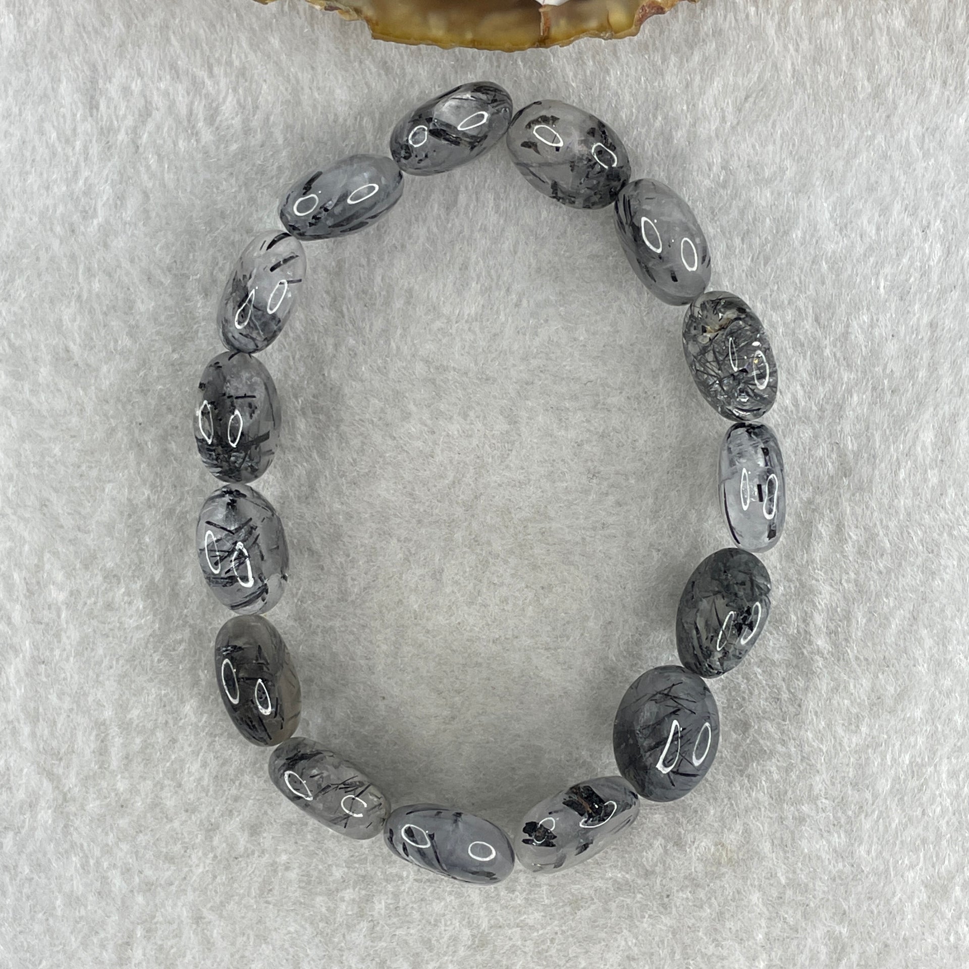 Natural Black Tourmaline Round Beads Bracelet 19.96g 14.5cm 12.0mm 15Beads - Huangs Jadeite and Jewelry Pte Ltd