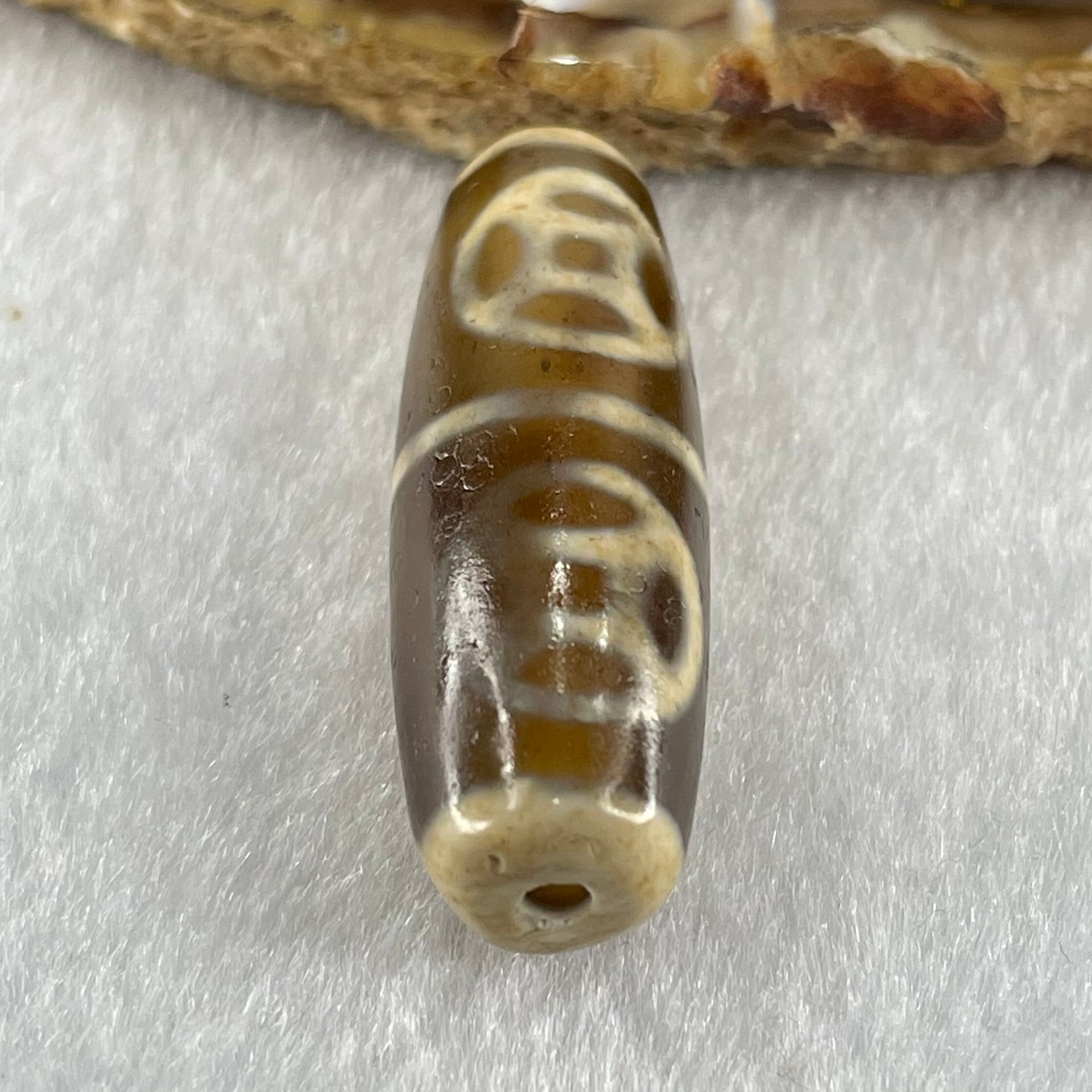 Natural Powerful Tibetan Old Oily Agate Four Coins Dzi Bead Heavenly Master (Tian Zhu) 9.37g 38.4 by 12.6mm - Huangs Jadeite and Jewelry Pte Ltd