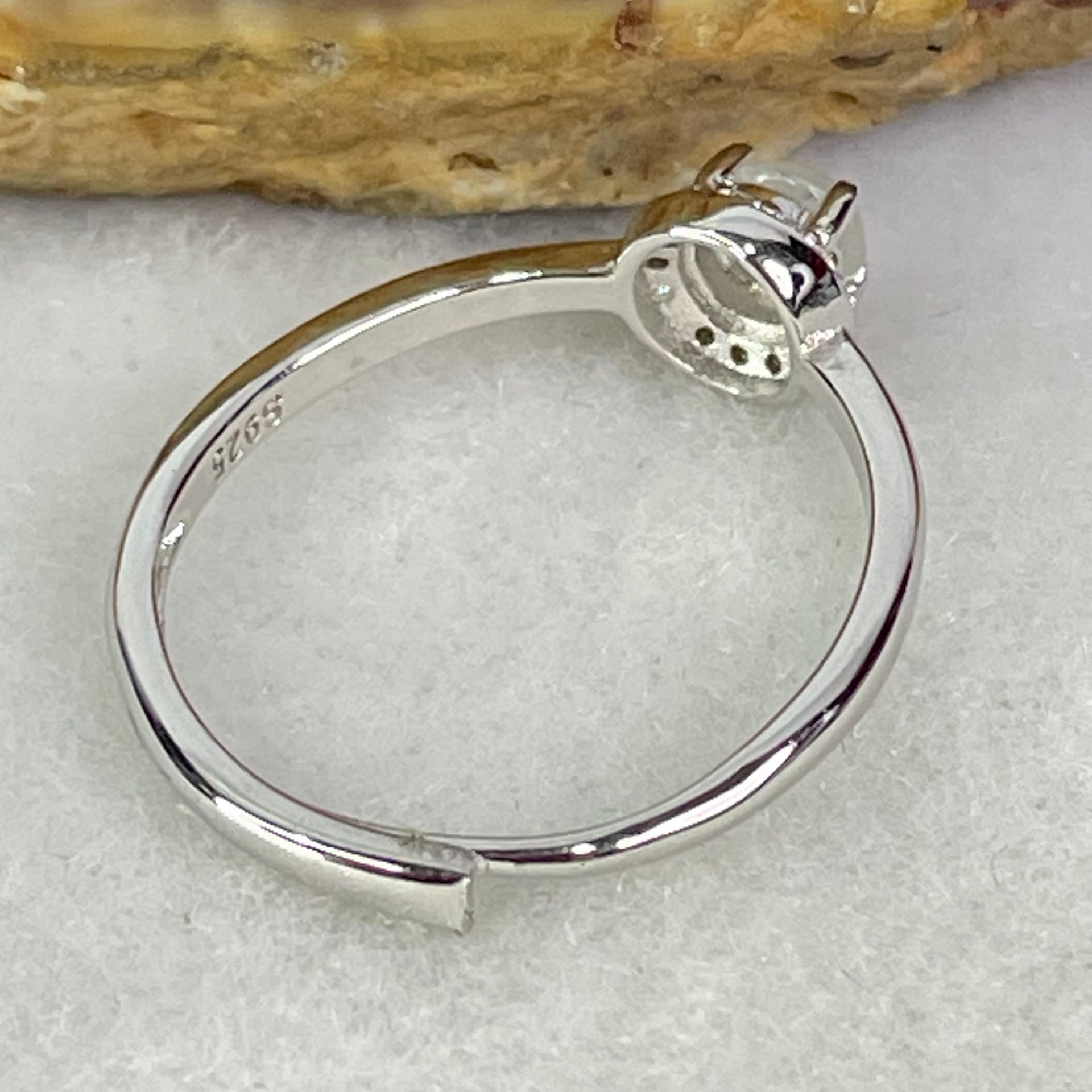 Type A Semi Icy Lavender Cabochon Jadeite in S925 Sliver Ring (Adjustable Size) 1.26g 4.0 by 2.0mm - Huangs Jadeite and Jewelry Pte Ltd