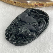 Type A Opaque to Partial Translucent Black Omphacite Jadeite Horse Pendant 26.34g 60.1 by 40.3 by 8.0mm - Huangs Jadeite and Jewelry Pte Ltd