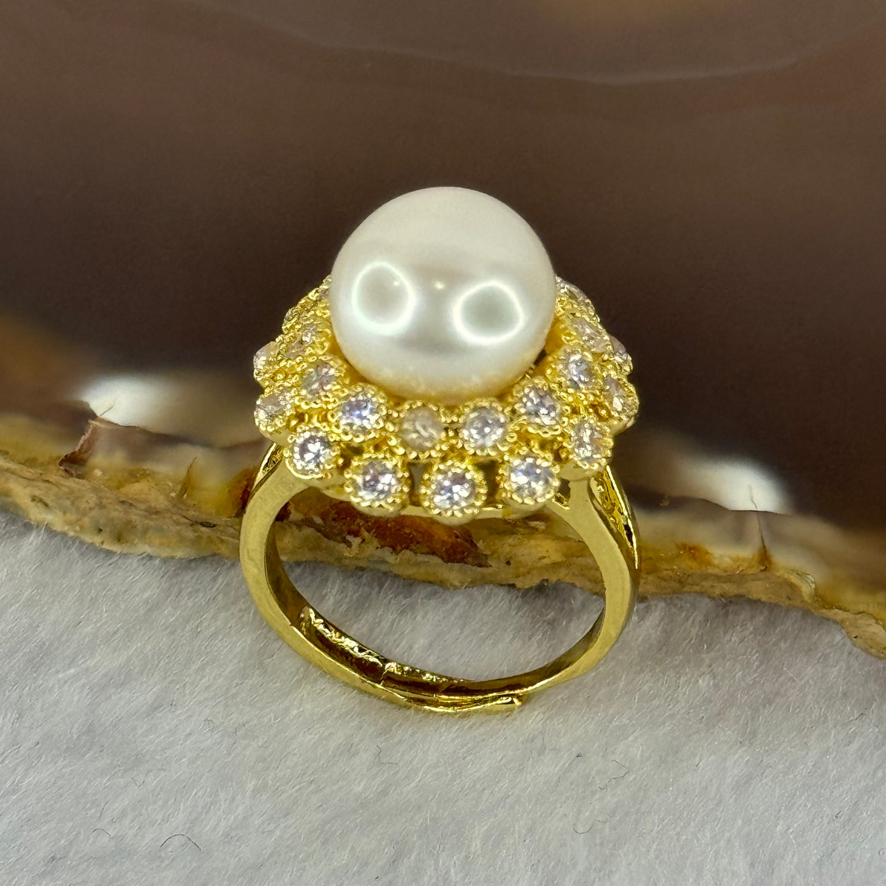 Natural Pearl in Sliver Gold Color Ring (Adjustable Size) 7.08g 11.7 by 11.1 by 7.5mm - Huangs Jadeite and Jewelry Pte Ltd