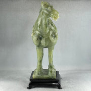 Natural Green Serpentine Victory Horse with Wooden Stand Display 2,539.2g 187.0 by 273.0 by 110.0mm - Huangs Jadeite and Jewelry Pte Ltd