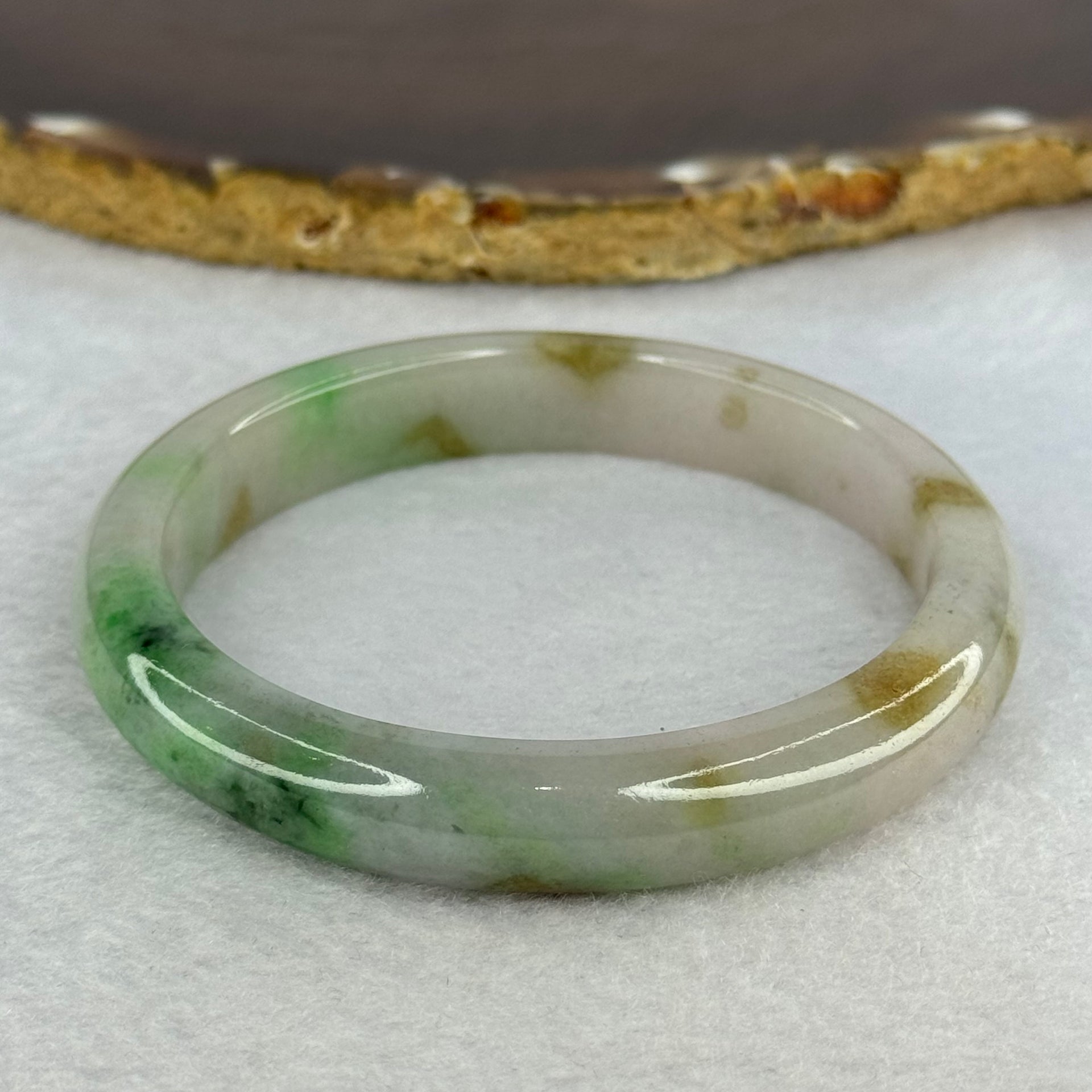 Type A Green Piao Hua and Lavender with Brown Patches Jadeite Bangle Internal Diameter 57.6mm 45.79g 11.0 by 7.8mm (Slight Internal Line) - Huangs Jadeite and Jewelry Pte Ltd