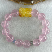 Natural Rose Quartz Beads with Amber Fortune Cat Charm Bracelet 56.85g 16.5cm 24.3 by 17.9 by 16.7mm Cat - 14.2mm 13 Beads - Huangs Jadeite and Jewelry Pte Ltd