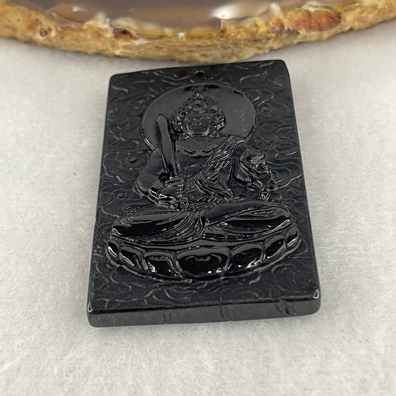 Certified Type A Opaque Black Omphacite Jadeite Acala & Jade Emperor Pendant | Wrath & Celestial Governance Talisman (30.43g | 51.8 x 32.0 x 7.5mm)