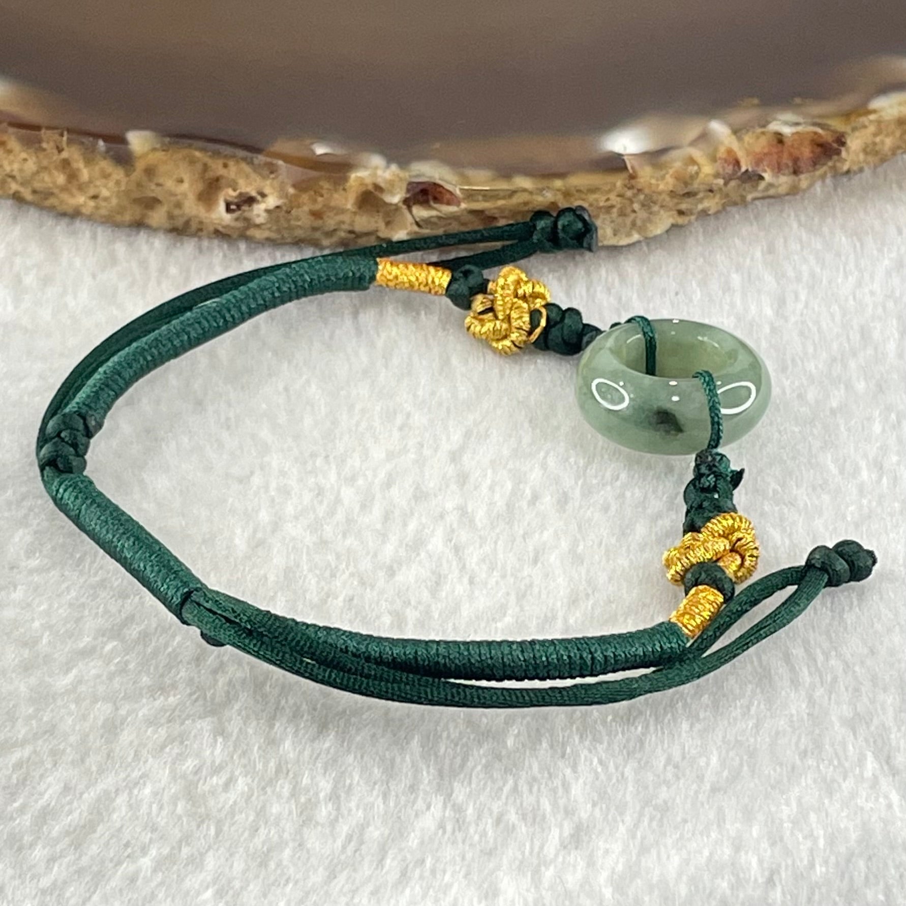 Type A Blueish Green Jadeite Ping An Kou String Bracelet 3.64g 16.3 by 6.6mm - Huangs Jadeite and Jewelry Pte Ltd