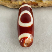 Natural Powerful Tibetan Old Oily Red White Agate One Eye Wood Element Dzi Bead Heavenly Master (Tian Zhu) 一眼木元素天珠 9.56g 37.7 by 12.9mm - Huangs Jadeite and Jewelry Pte Ltd