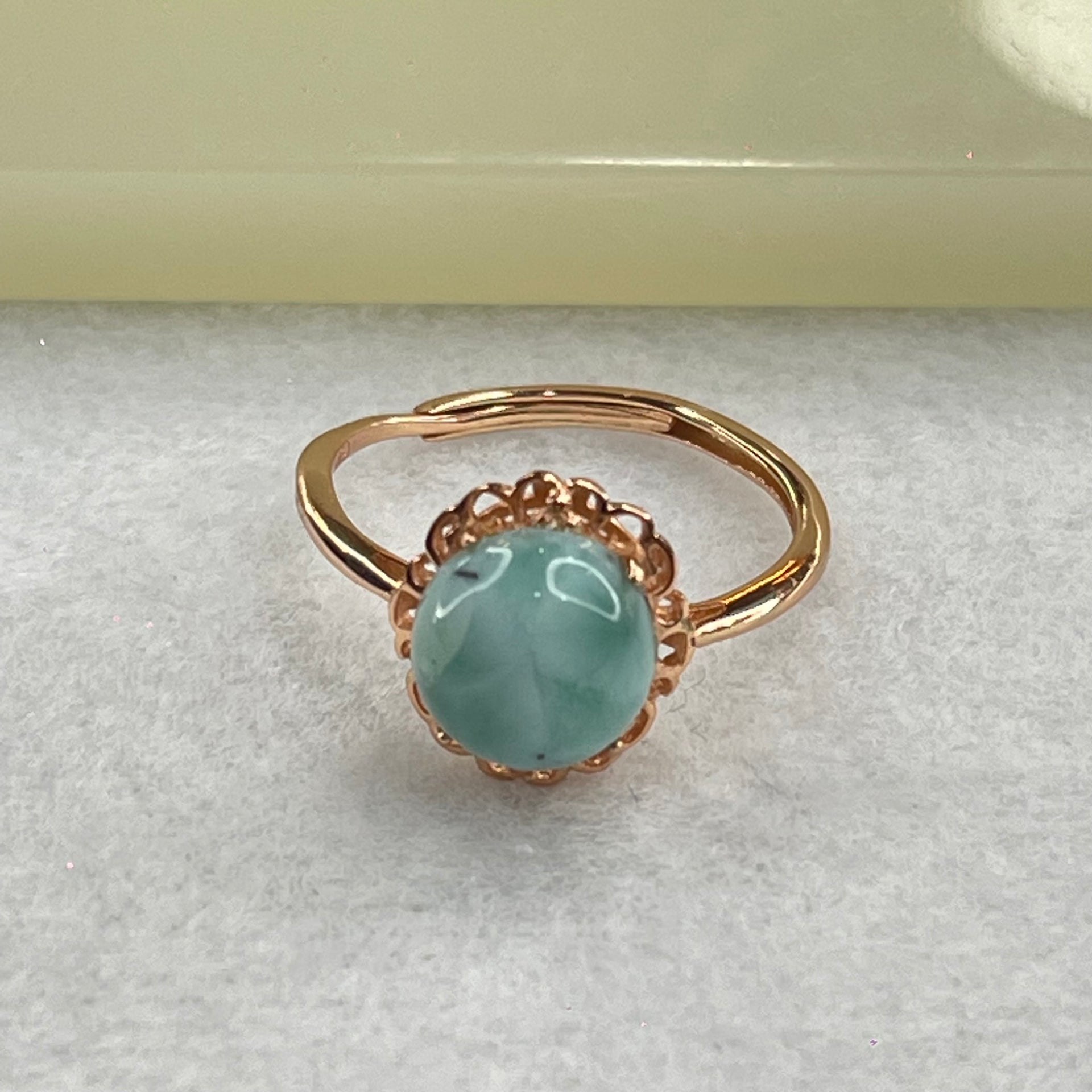 Natural Larimar in S925 Silver Rose Gold Color Ring (Adjustable Size) 1.93g 9.0 by 5.5mm - Huangs Jadeite and Jewelry Pte Ltd