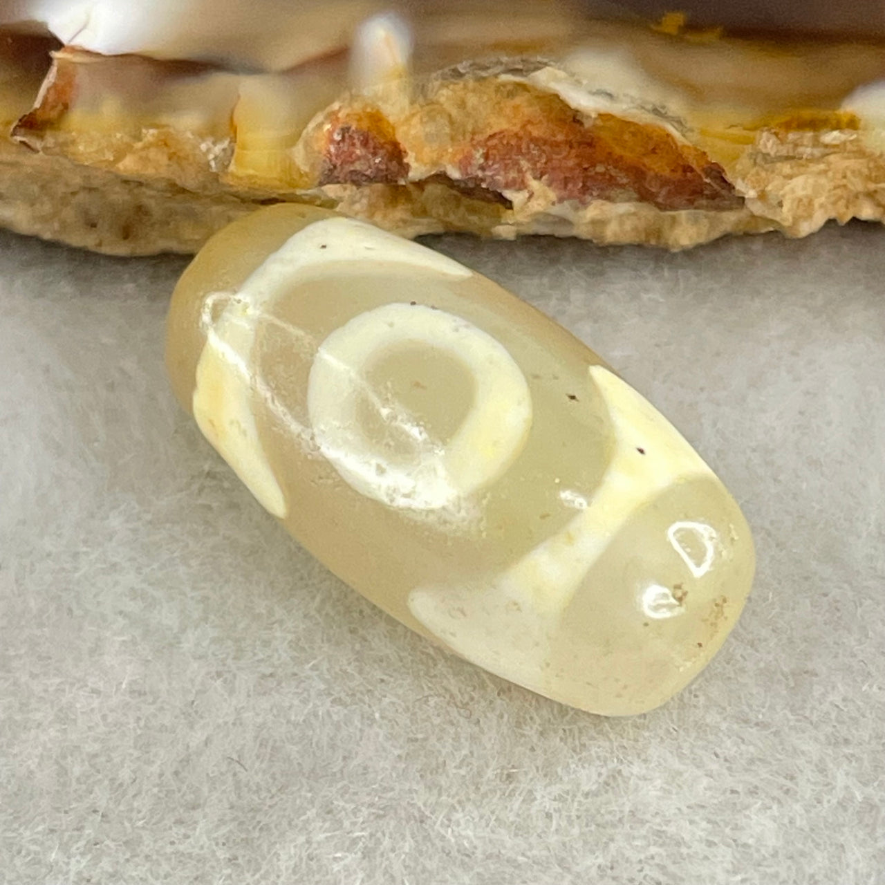 Natural Powerful Tibetan Old Oily Agate 3 Eyes Dzi Bead Heavenly Master (Tian Zhu) 三眼天诛 3.00g 20.0 by 10.2mm - Huangs Jadeite and Jewelry Pte Ltd