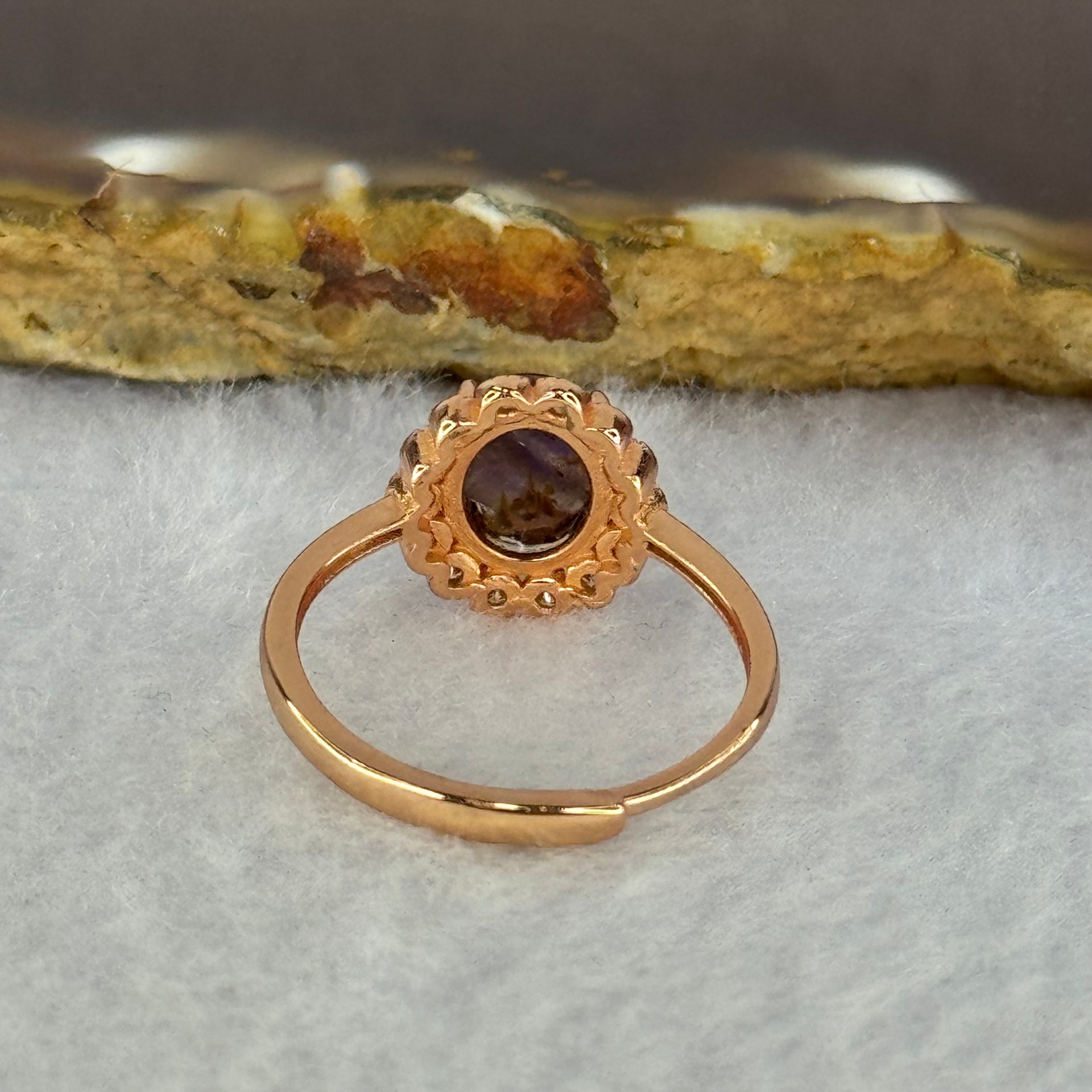 Good Grade Natural Auralite 23 in S925 Silver Rose Gold Color Ring (Adjustable Ring) 2.04g 8.0 by 4.2mm - Huangs Jadeite and Jewelry Pte Ltd