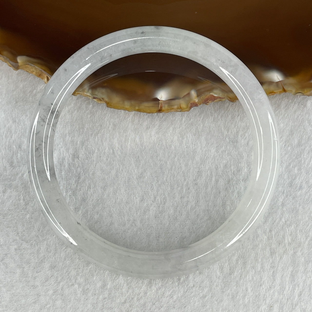 Natural Type A White with Wuji Black Patches Jadeite Bangle 26.20g Inner Diameter 55.5mm Thickness 6.9 by 7.2mm (Close to Perfect)