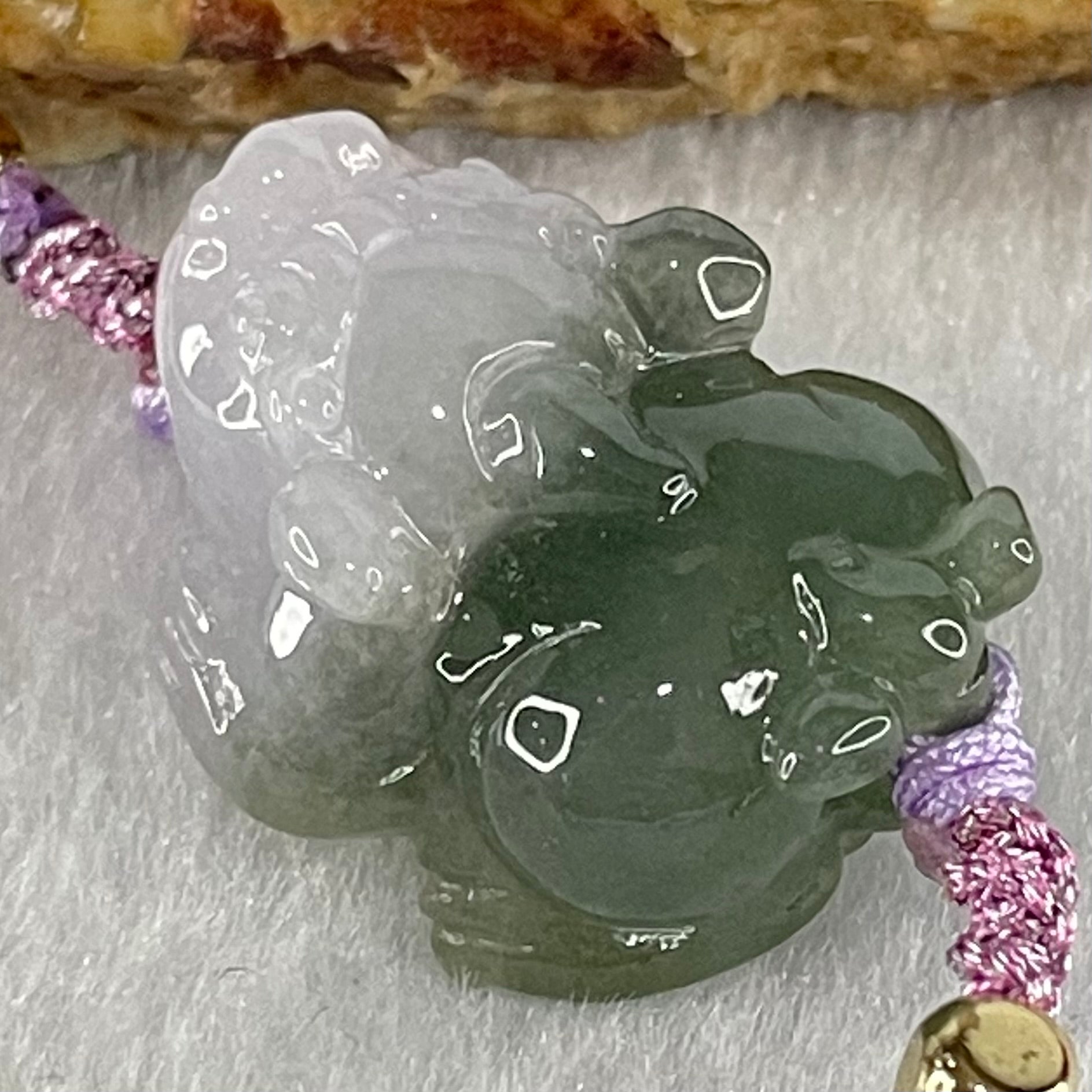 Type A Blueish Green with Lavender Jadeite Male Pixiu String Bracelet 10.74g 14cm 23.0 by 17.6 by 12.8mm - Huangs Jadeite and Jewelry Pte Ltd