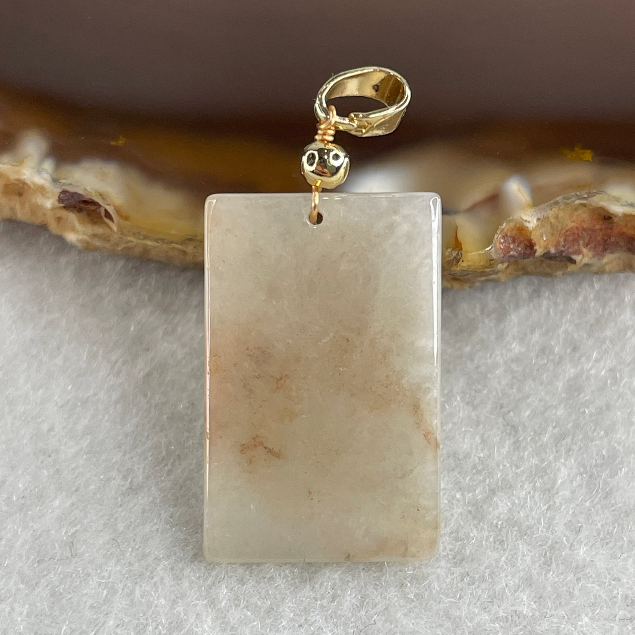 Type A White with Reddish Brown Jadeite Wu Shi Pai Pendant 2.38g 22.2 by 4.2 by 2.2mm - Huangs Jadeite and Jewelry Pte Ltd