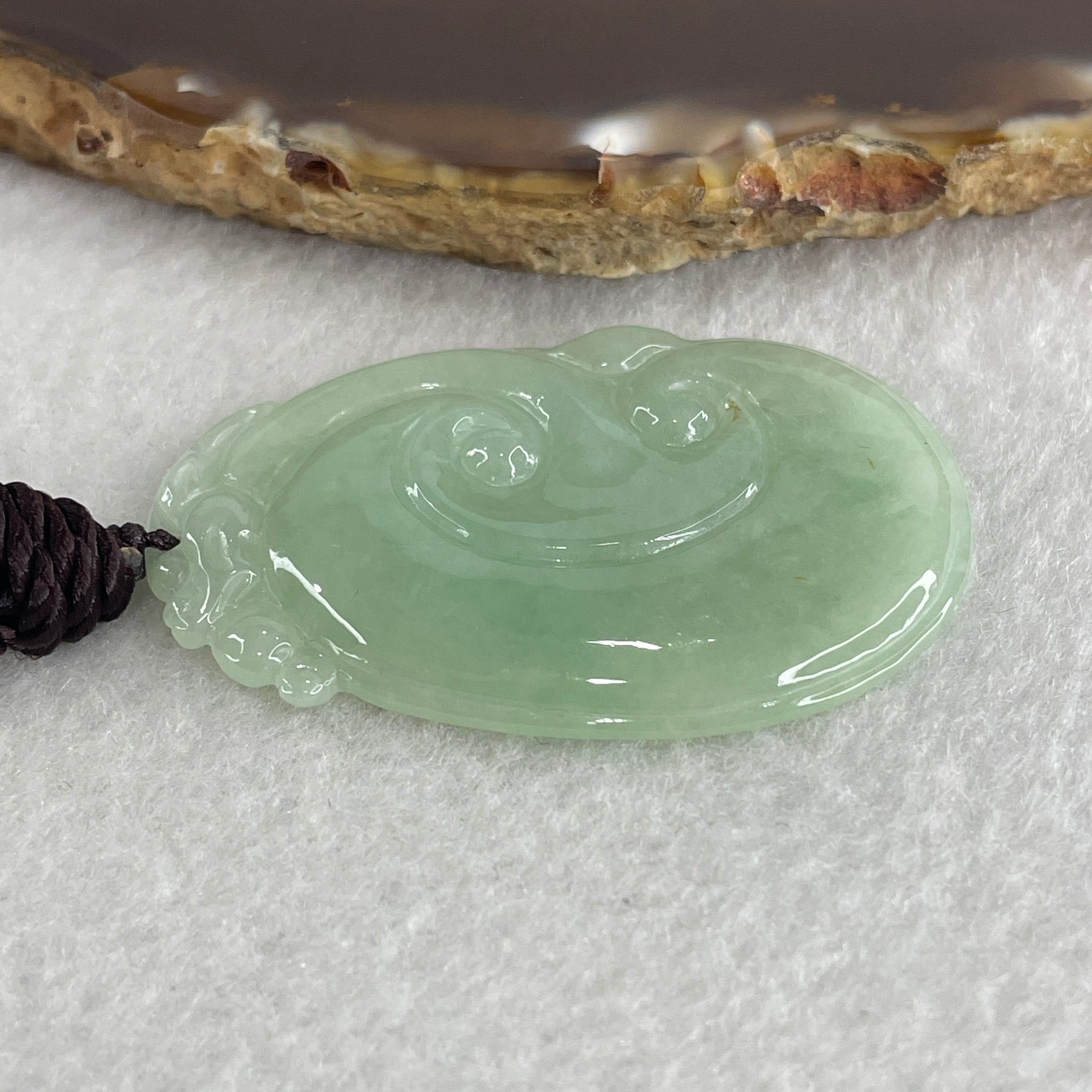 Natural Type A Light Green Jadeite Dragon Head on Ruyi Pendant 12.10g 47.0 by 31.2 by 3.6mm - Huangs Jadeite and Jewelry Pte Ltd