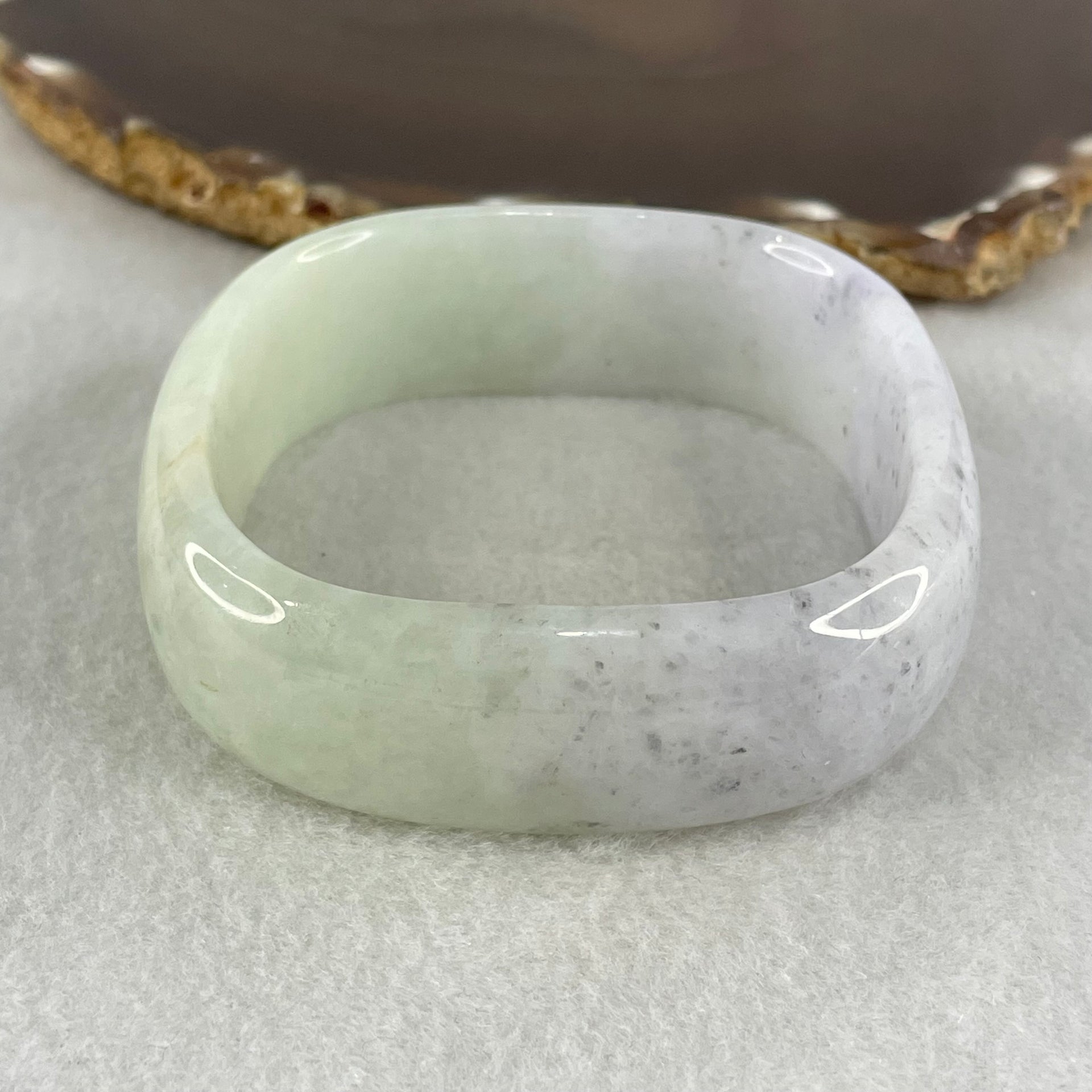 Pre-Love Type A Lavender Green Jadeite Square Shape Bangle 79.08g Inner Diameter 54.9mm 20.1 by 7.2mm (Close to Perfect) - Huangs Jadeite and Jewelry Pte Ltd