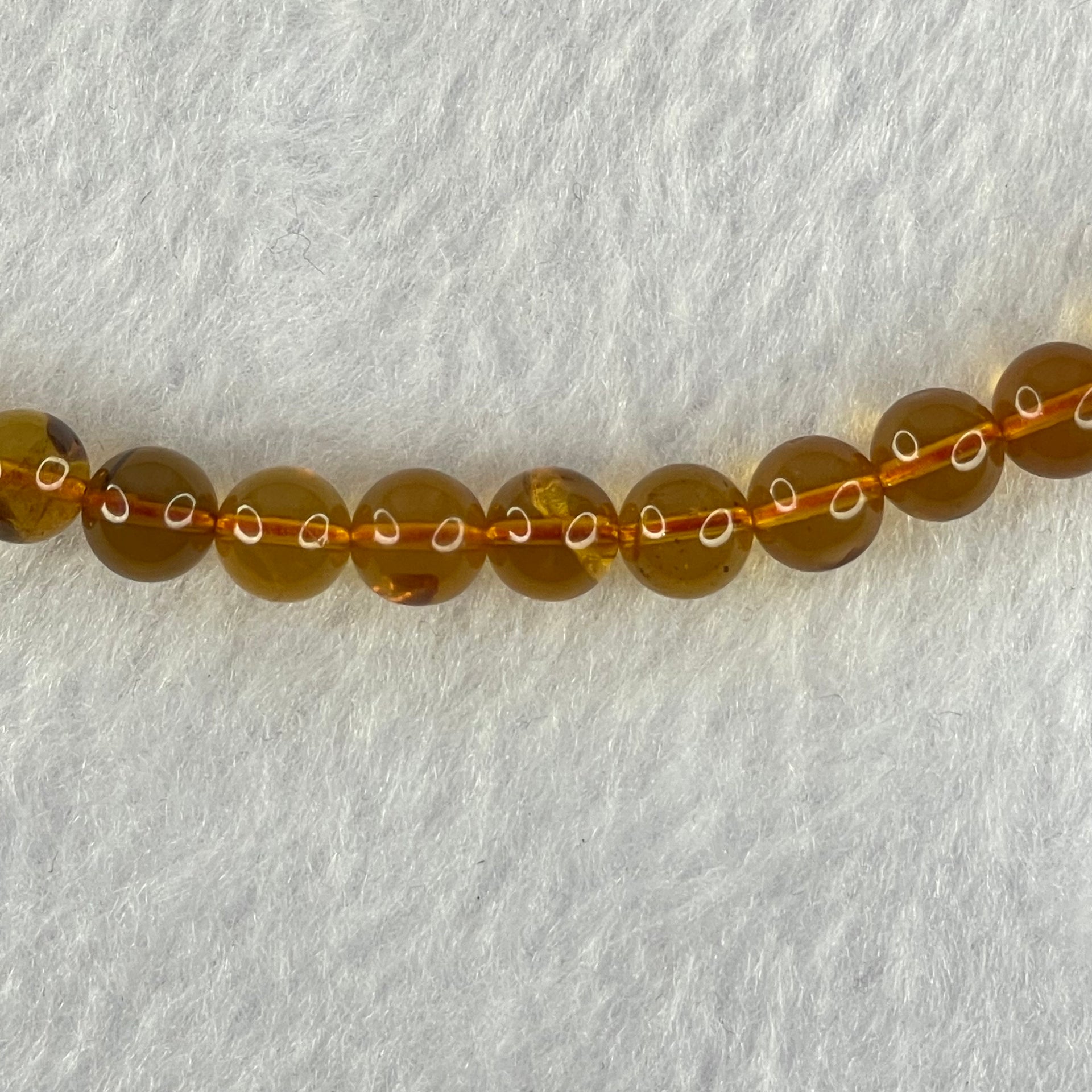Natural Gold Yellow Amber Elastic Necklace 天然黄琥珀项链 9.24g 32cm 6.7mm 59 Beads - Huangs Jadeite and Jewelry Pte Ltd