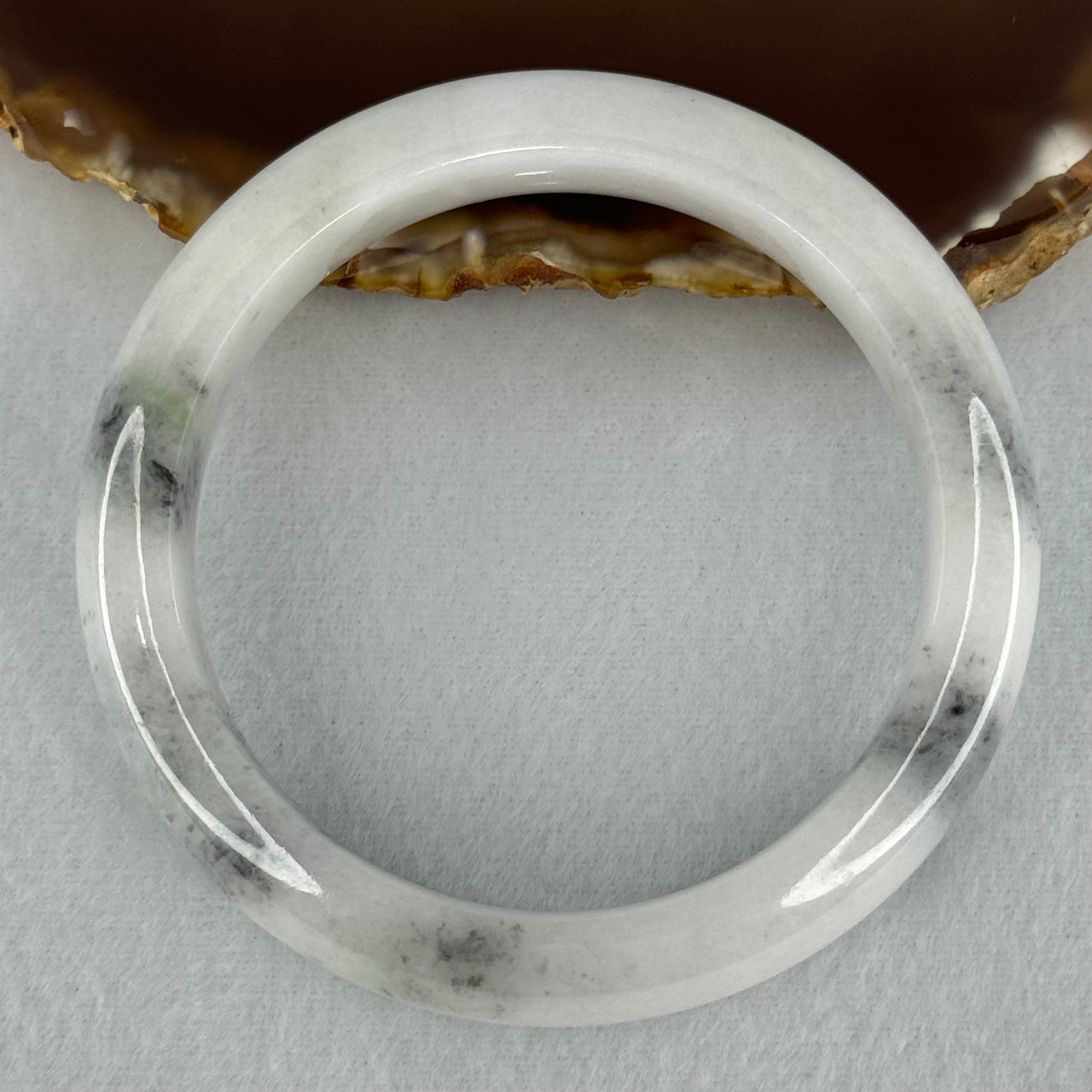 Type A Faint Lavender Green to White with Grey Wuji Patches Jadeite Bangle Internal Diameter 58.2mm 70.55g 14.0 by 9.3mm (Very Slight Internal Lines) - Huangs Jadeite and Jewelry Pte Ltd