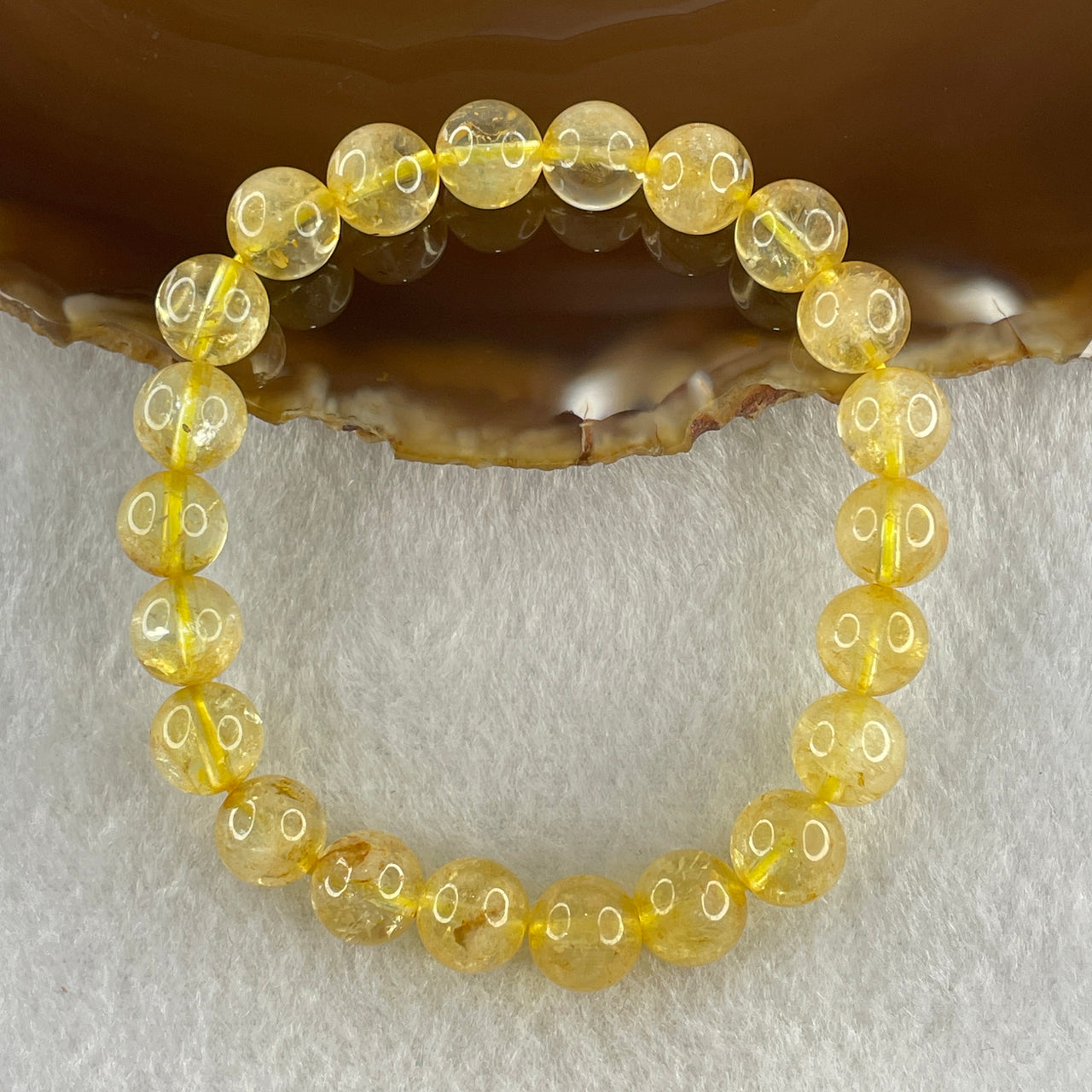 Natural Citrine Quartz Beads Bracelet 19.79g 15.5cm 8.8mm 22 Beads - Huangs Jadeite and Jewelry Pte Ltd