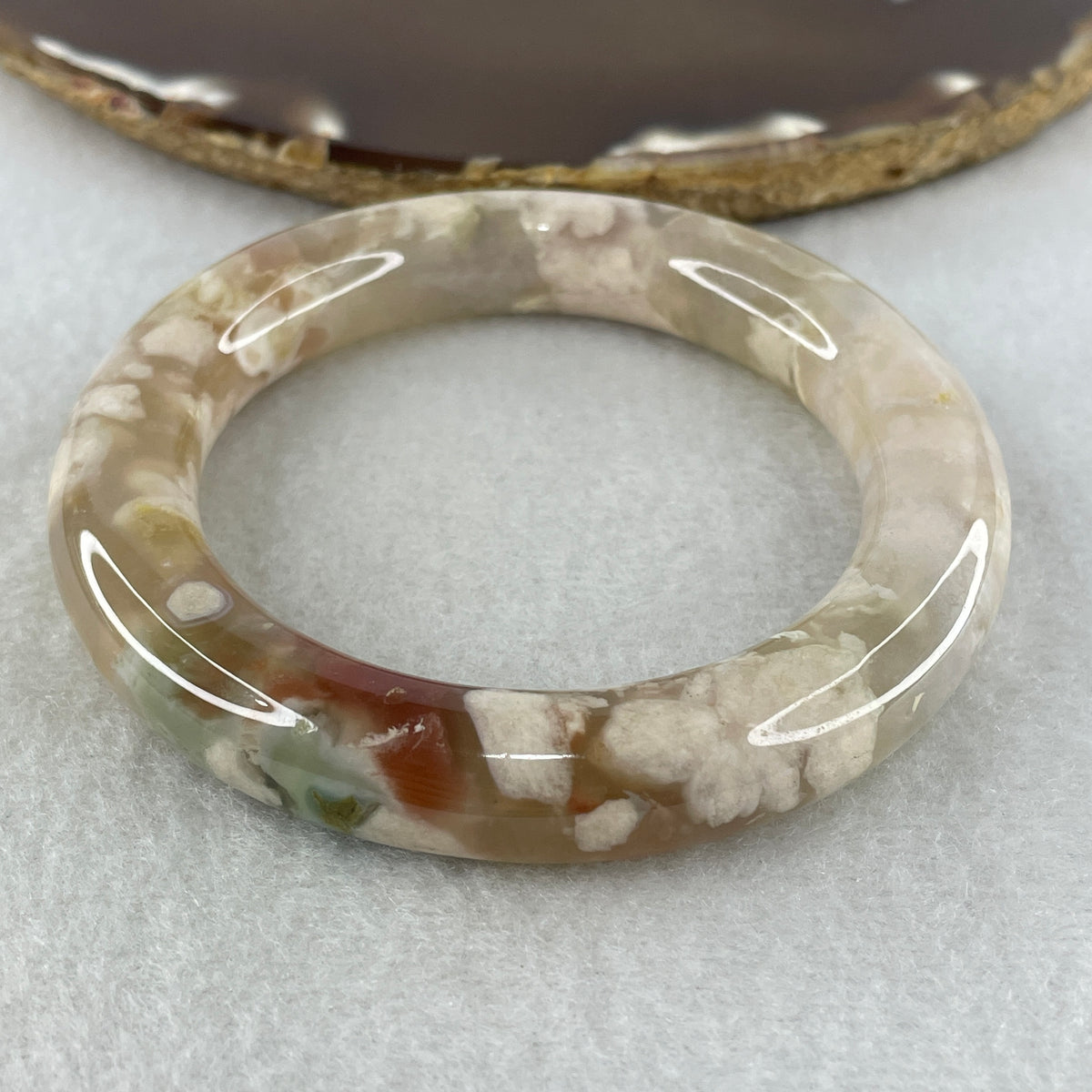 Natural Flower Agate Set Full Round Bangle | (117.81g Total Set Weight | 54.1mm Inner Diameter | 11.9x12.0mm | Perfect | Synergy, Personal Growth, Abundance Magnet & Protection Shield)