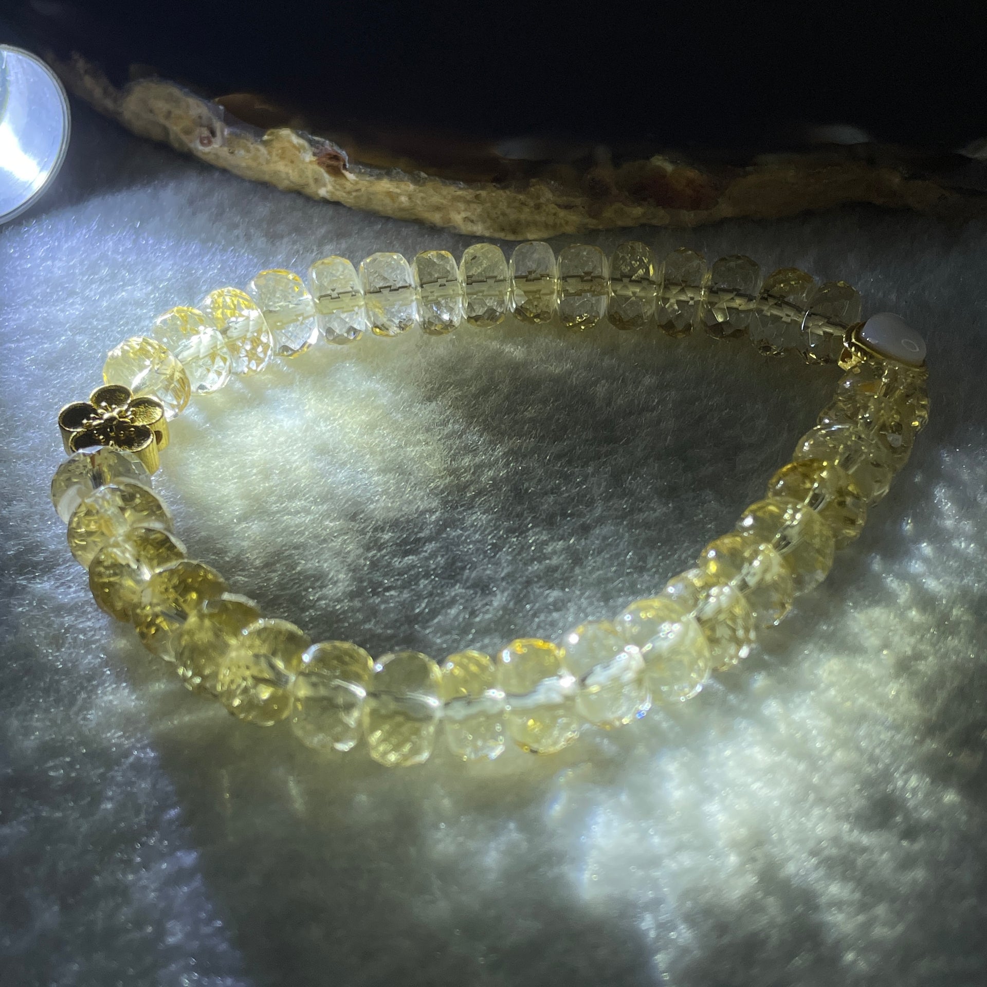 Natural Citrine Donut with Heart Shape Charm Bracelet 20.03g 15cm 8.5mm 34 Beads - Huangs Jadeite and Jewelry Pte Ltd