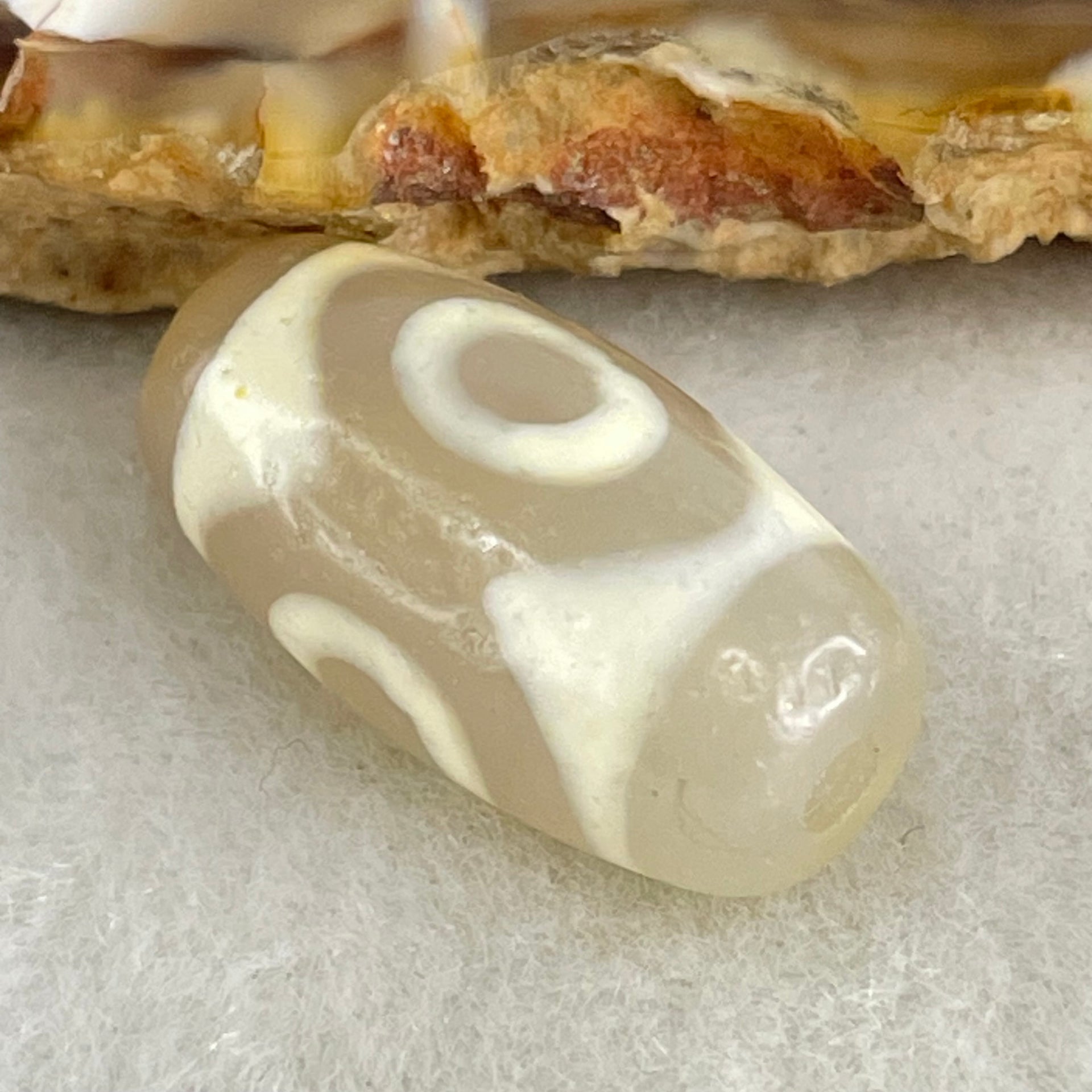 Natural Powerful Tibetan Old Oily Agate 3 Eyes Dzi Bead Heavenly Master (Tian Zhu) 三眼天诛 3.27g 20.1 by 10.4mm - Huangs Jadeite and Jewelry Pte Ltd
