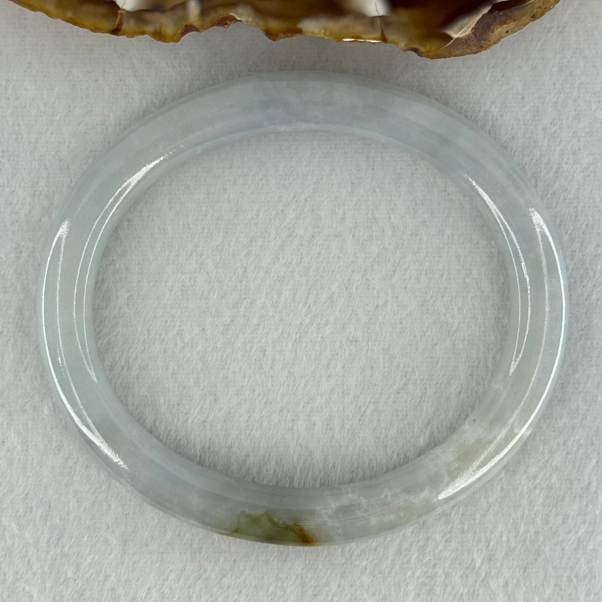 Type A Sky Blue with Green and Brown Patch Jadeite Oval Bangle Internal Diameter 58.0mm 32.09g 7.4 by 7.9mm (External Rough with Internal Lines) - Huangs Jadeite and Jewelry Pte Ltd
