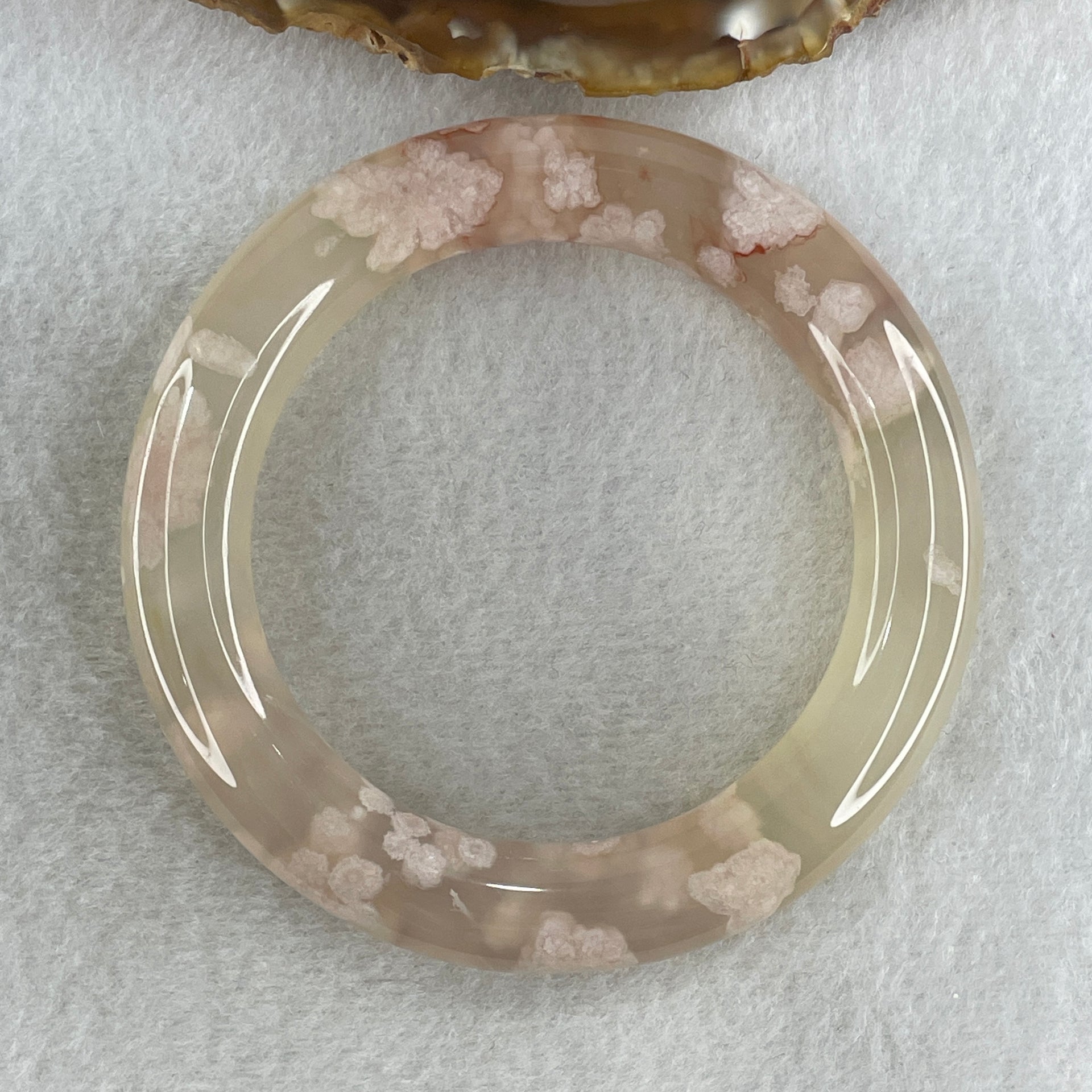 Natural Faint Yellow Flower Agate Bangle 62.28g Internal Diameter 56.6mm 11.8 by 12.3mm (Perfect) - Huangs Jadeite and Jewelry Pte Ltd