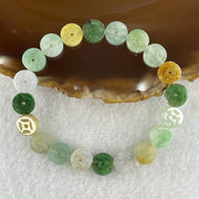Natural Type A Green with Yellow Jadeite Ancient Coin Shape Beads Bracelet 11.90g 15cm 9.0mm 20 Beads - Huangs Jadeite and Jewelry Pte Ltd