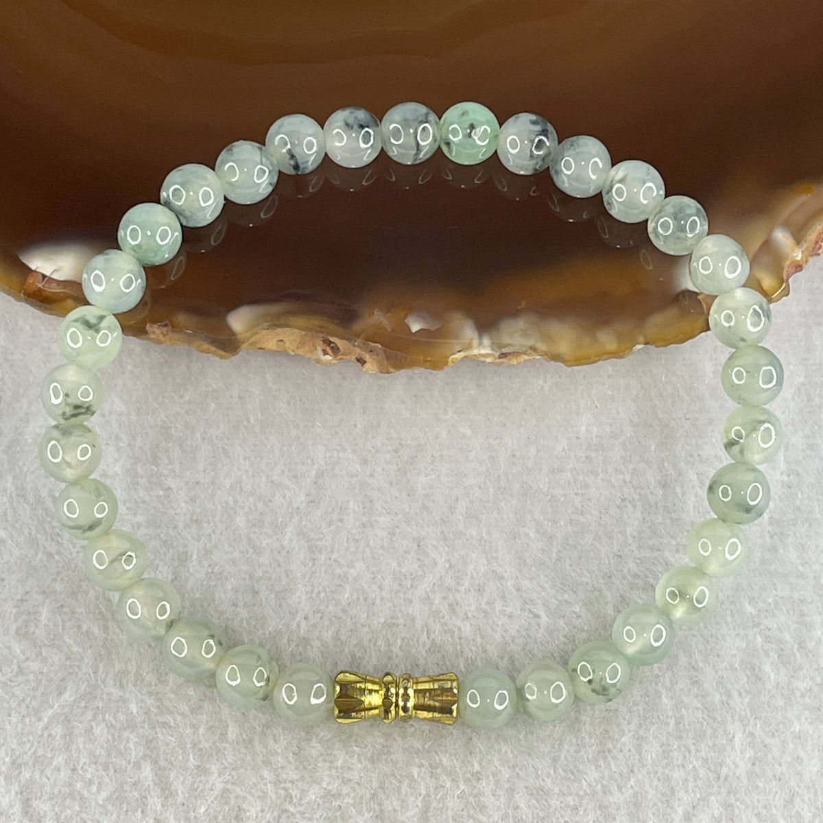Natural Type A Semi Icy Light Green & Wuji Piao Hua Jadeite Beads Bracelet |(10.15g | 15.5cm | 5.8mm x 32 Beads | Heart, Root & Throat Chakra Synergy, "Wuji" Spatial Shield & Feng Shui Serenity Anchor) - Huangs Jadeite and Jewelry Pte Ltd