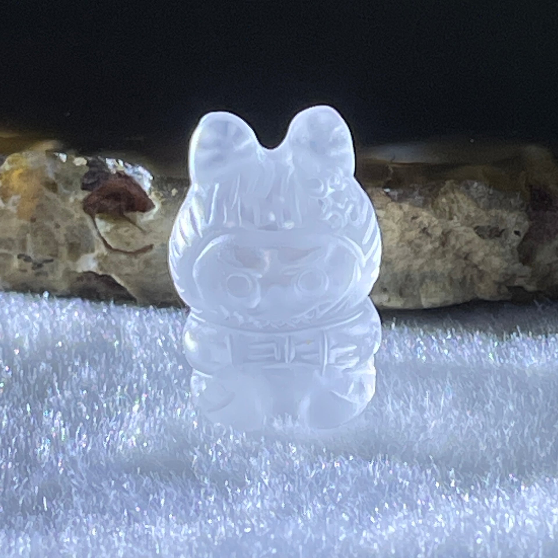 Natural Matt Clear Quartz Labubu Charm Display 3.33g 19.7 by 12.1 by 10.3mm - Huangs Jadeite and Jewelry Pte Ltd