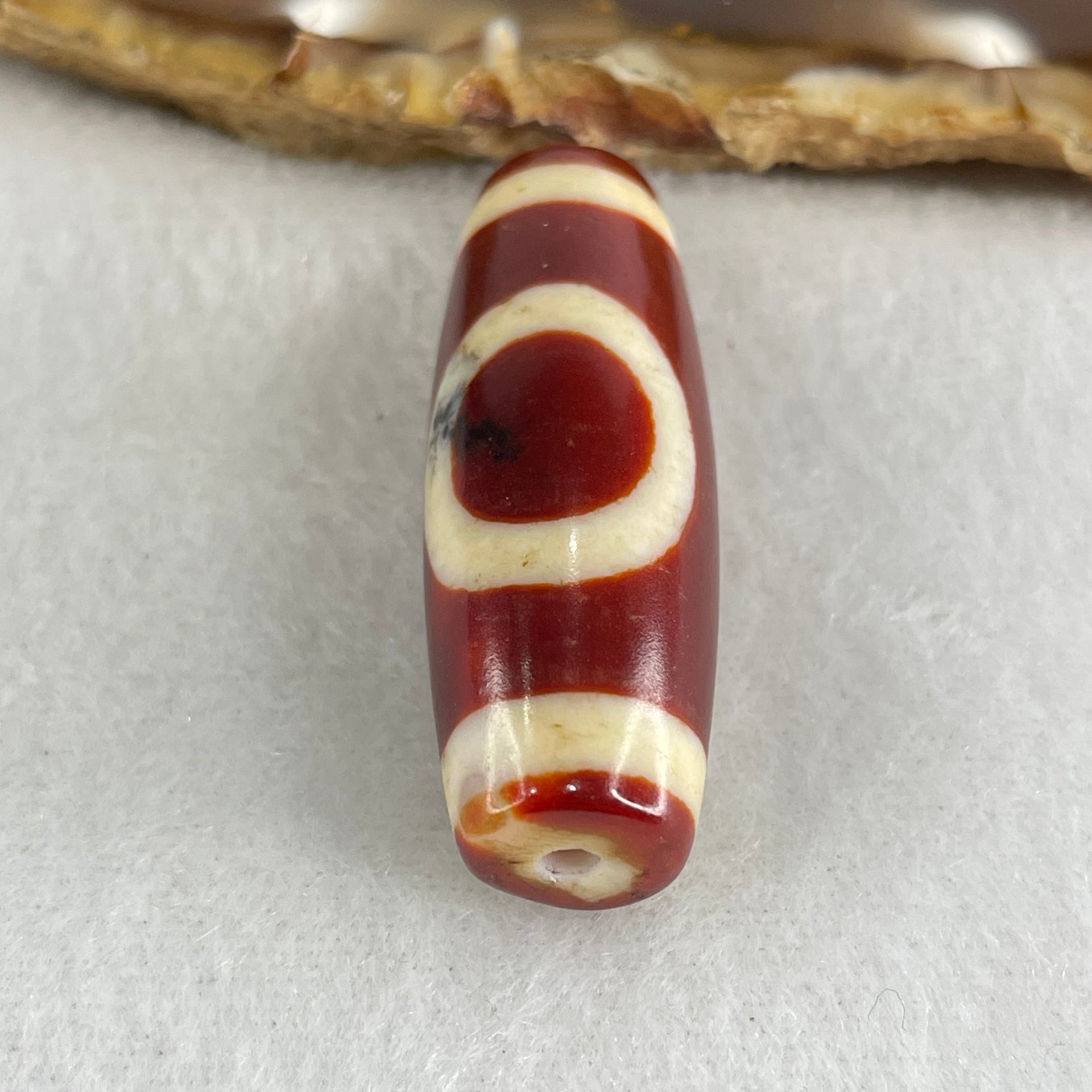 Natural Powerful Tibetan Old Oily Red White Agate One Eye Gold Metal Element Dzi Bead Heavenly Master (Tian Zhu) 一眼金天珠 10.59g 38.0 by 13.3mm - Huangs Jadeite and Jewelry Pte Ltd