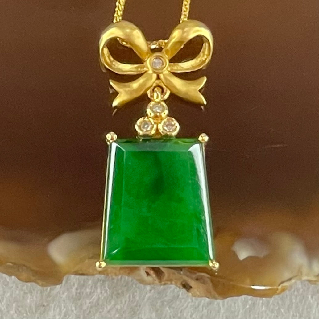 Type A Old Mine Spicy Green Jadeite with Diamonds in 18K Yellow Gold Necklace 2.42g 11.6 by 9.5 by 2.2mm 40cm - Huangs Jadeite and Jewelry Pte Ltd