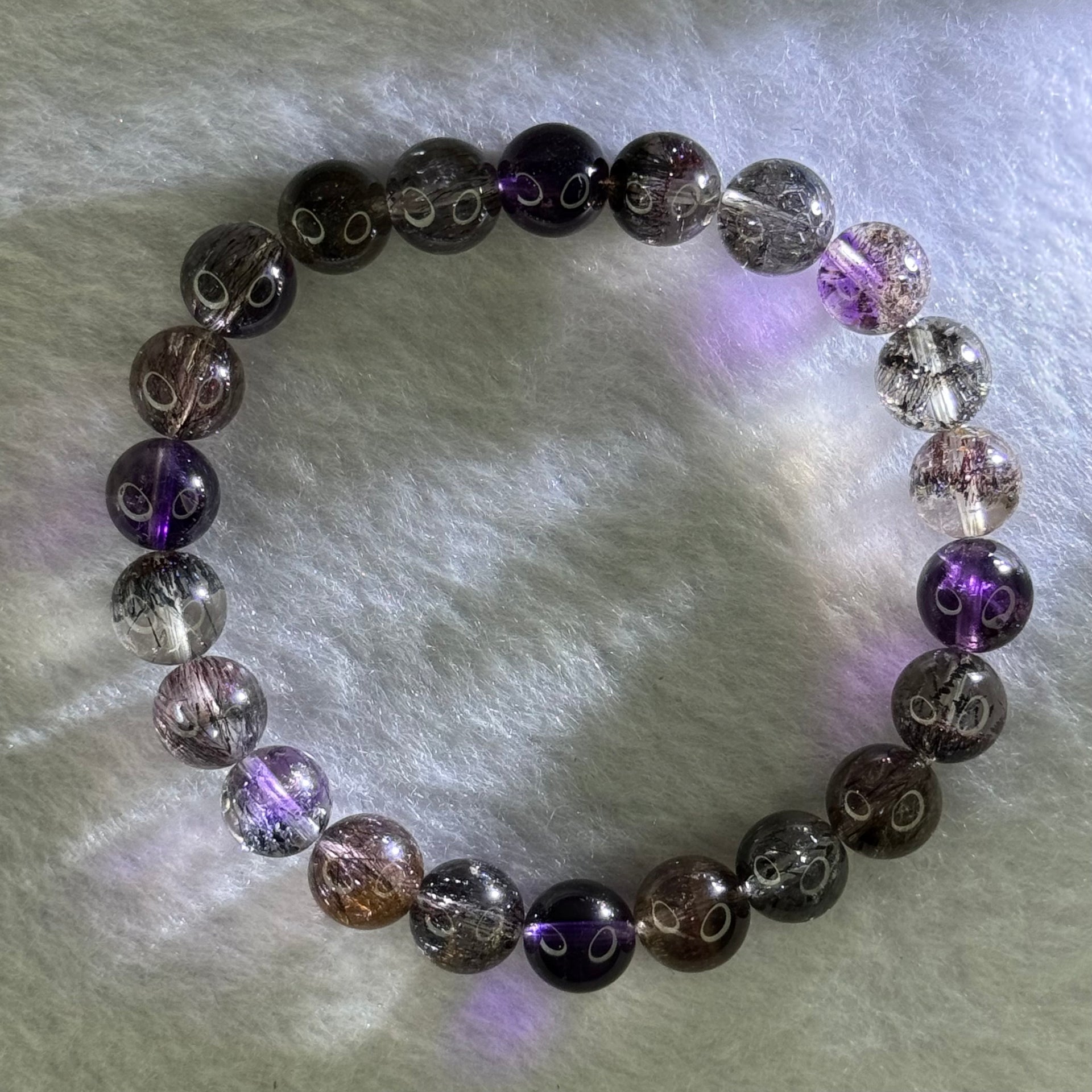 Very Good Grade Natural Transparent Dark Black Super 7 Beads Bracelet 非常好的等级天然透明深黑色超级七珠手链 19.57g 15.5cm 8.7mm 22 Beads - Huangs Jadeite and Jewelry Pte Ltd