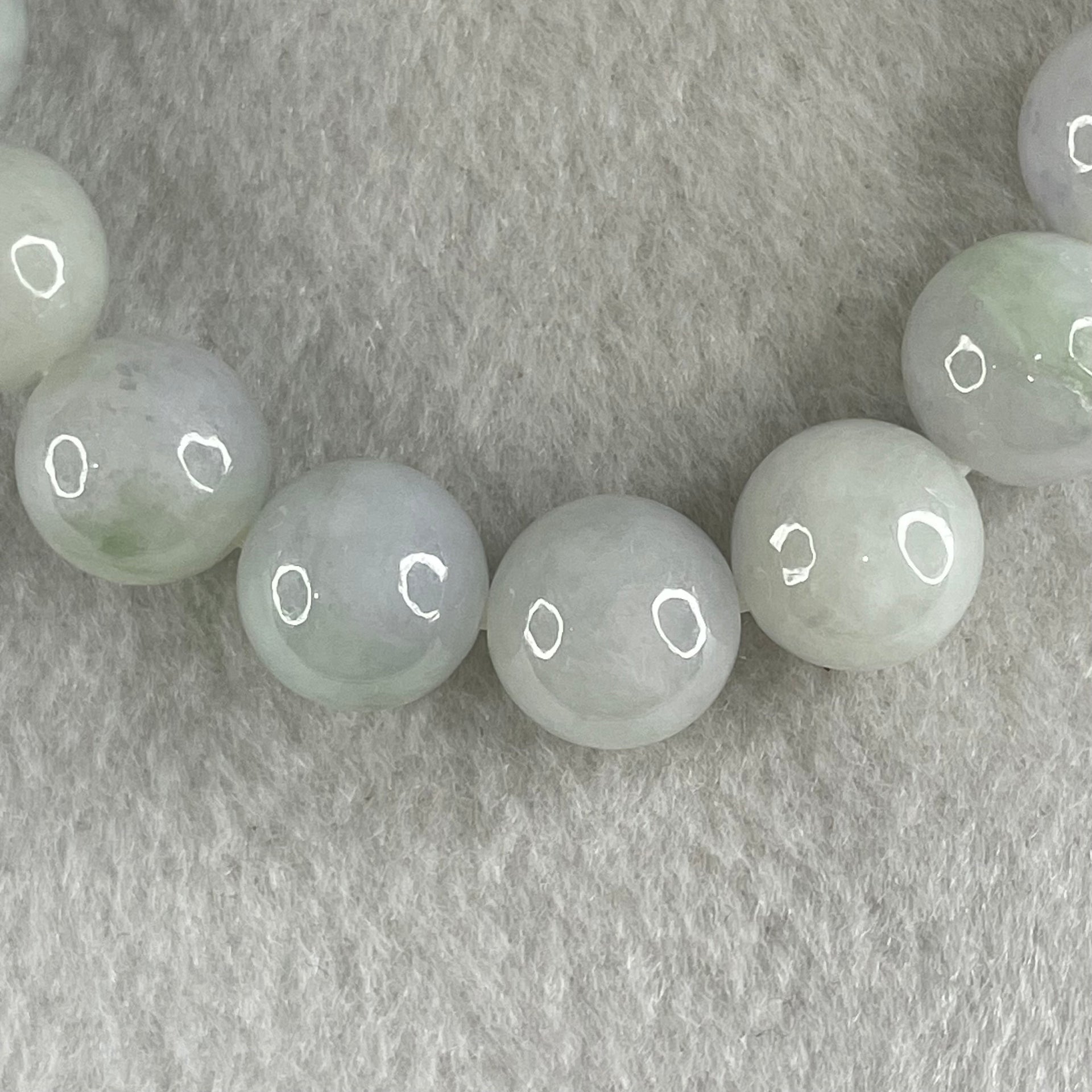 Type A Light Green with Slight Light Lavender Jadeite Beads Bracelet 46.20g 15cm 12.3mm 16 Beads - Huangs Jadeite and Jewelry Pte Ltd