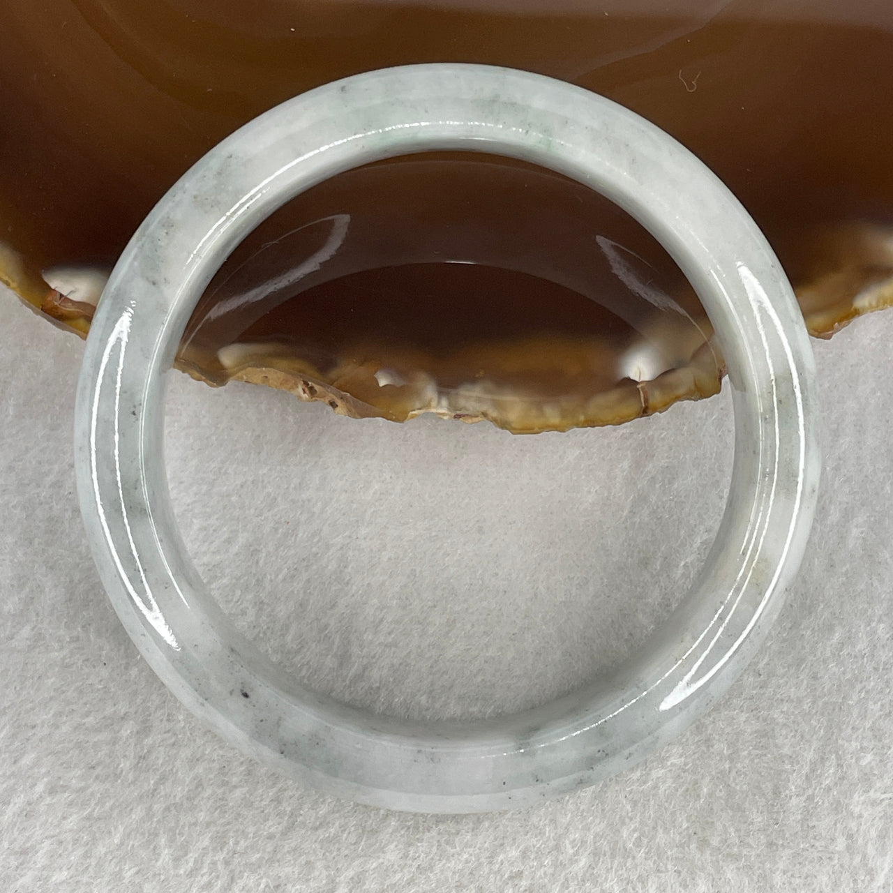 Natural Type A Translucent Multicolor Jadeite Bangle | 57.9mm Faint Blueish-Green with Wuji Smoke-Grey | Very Very Slight Internal Lines and External Rough "Shan Shui" Round Wrist Heirloom (60.96g 13.5x8.2mm)
