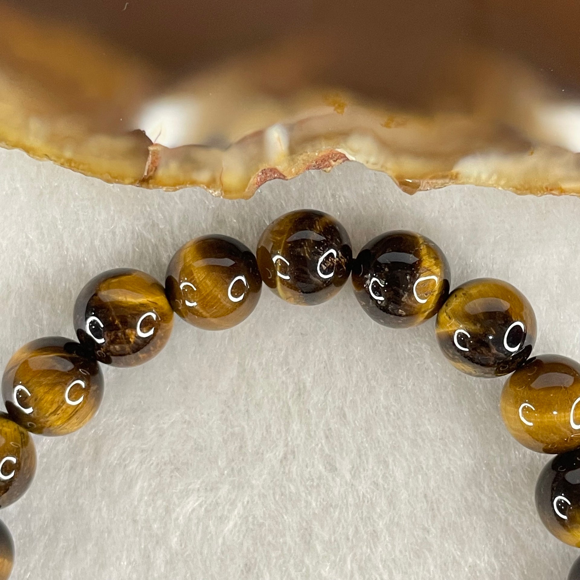 Natural Yellow Tiger's Eye Quartz Beads Bracelet 18.44g 16cm 8.4mm 23 Beads - Huangs Jadeite and Jewelry Pte Ltd