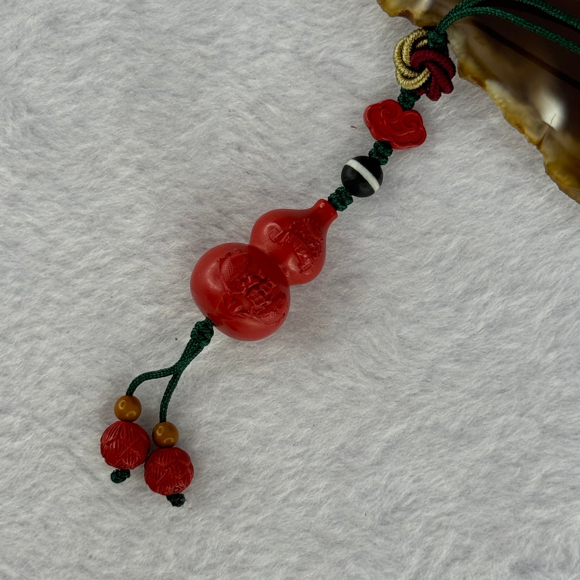 Natural Red Cinnabar Hulu Handphone Charm 11.60g 24.6 by 15.8mm - Huangs Jadeite and Jewelry Pte Ltd